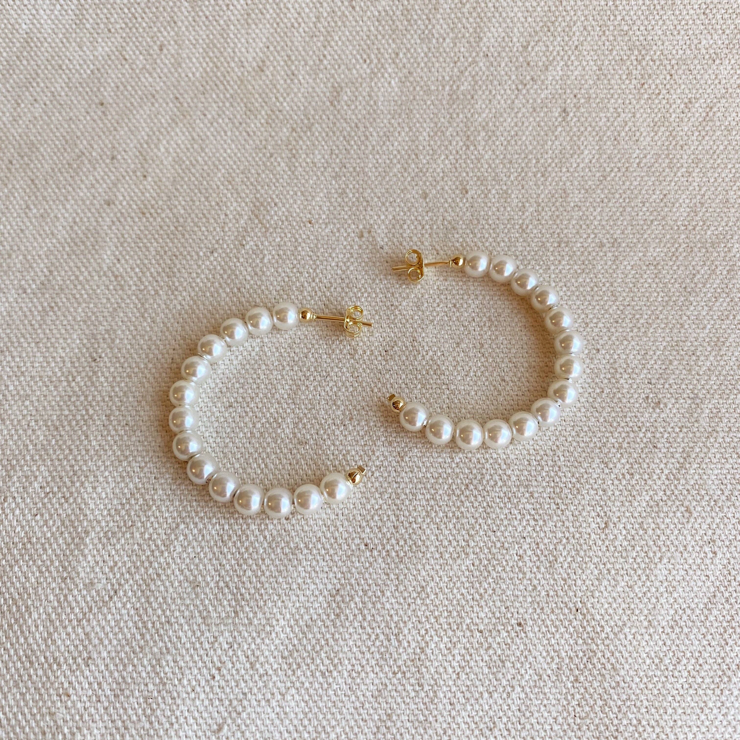 18k Gold Filled 35 mm Simulated Beaded Pearl C-Hoop