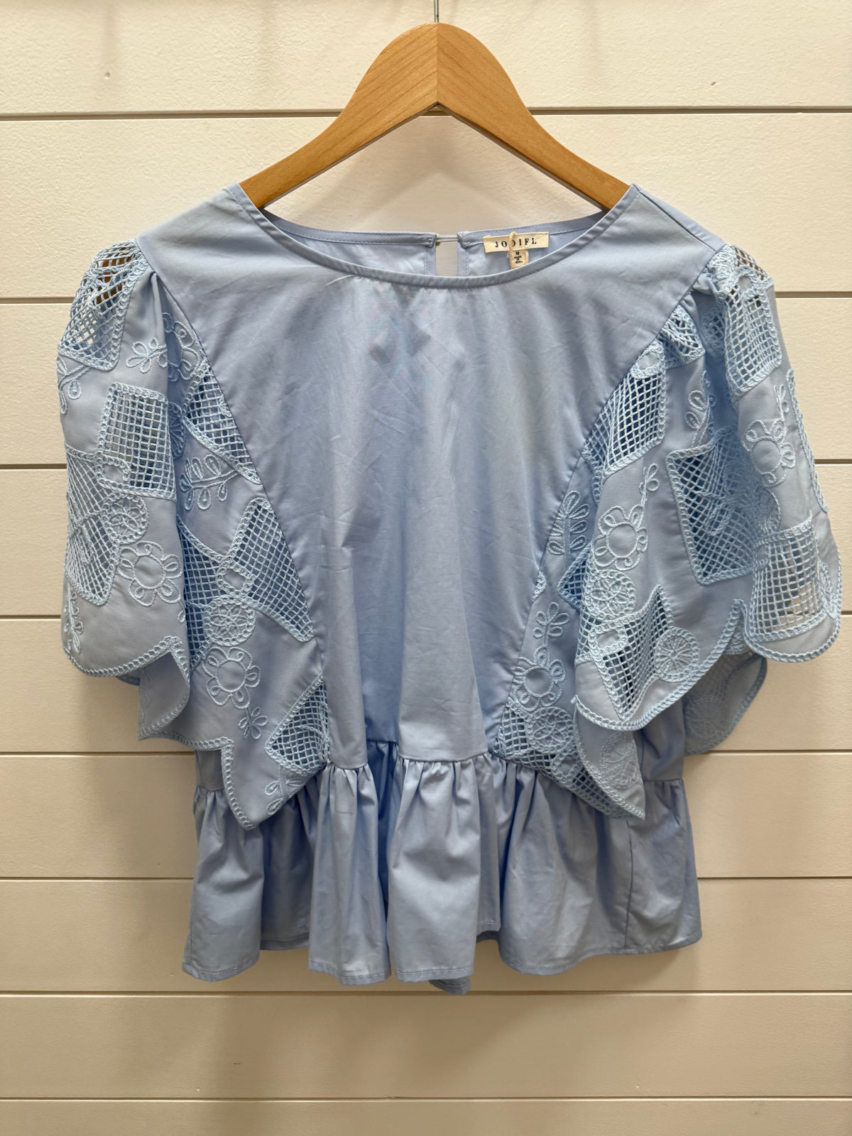 Blue Ruffle Eyelet Top