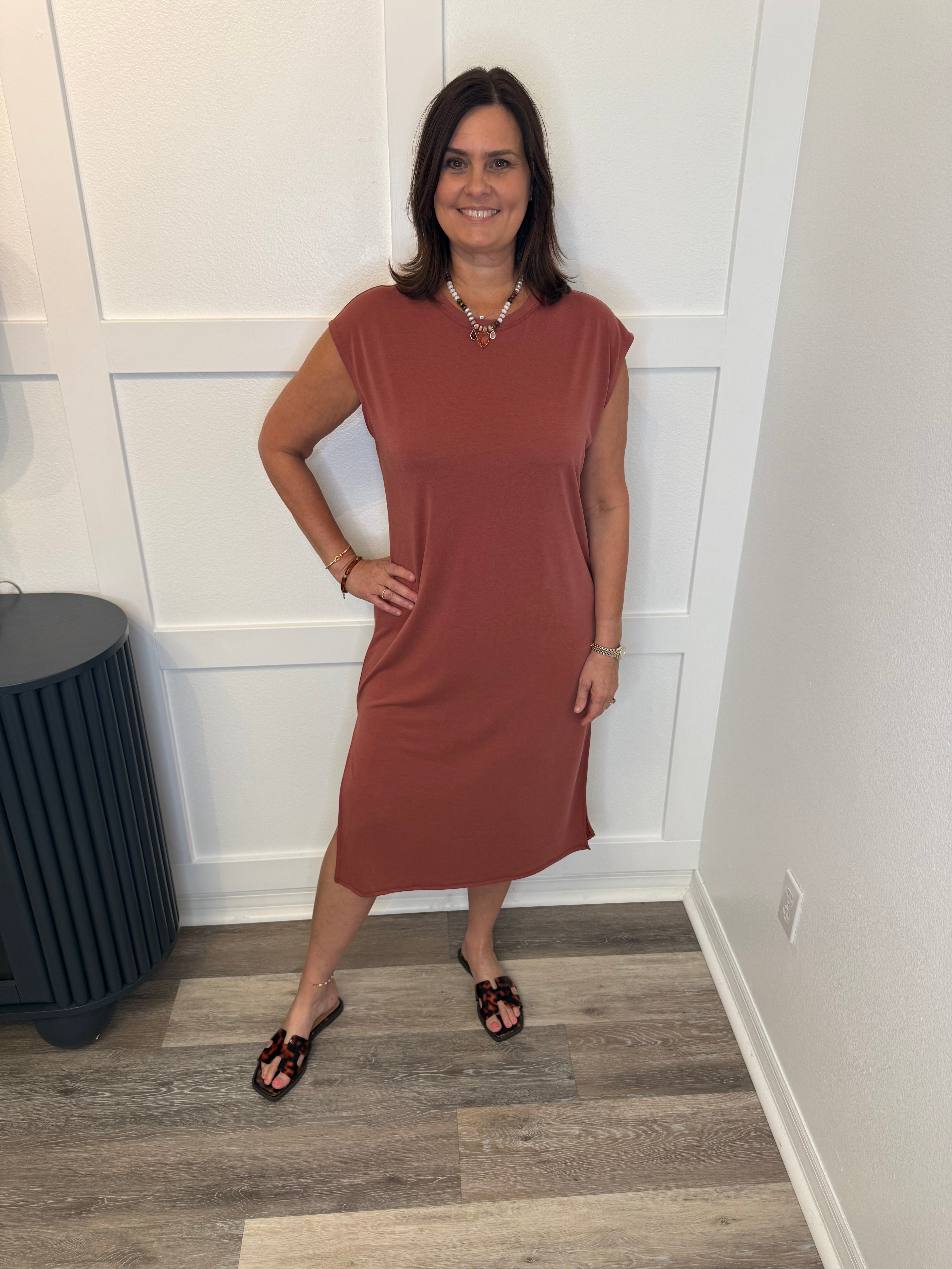 Buttery Soft Everyday Midi Dress Rust