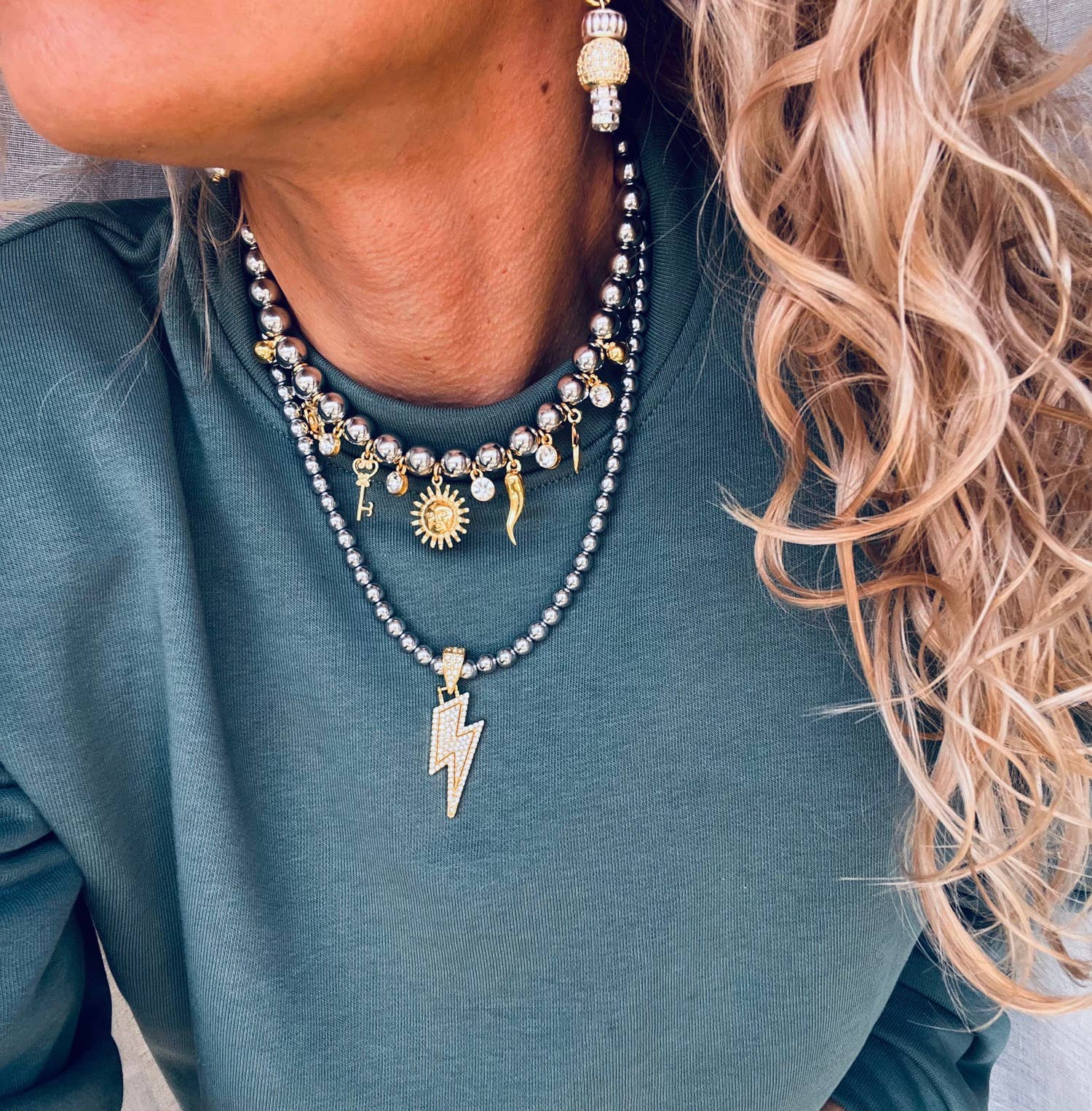 Silver and gold details charm necklaces