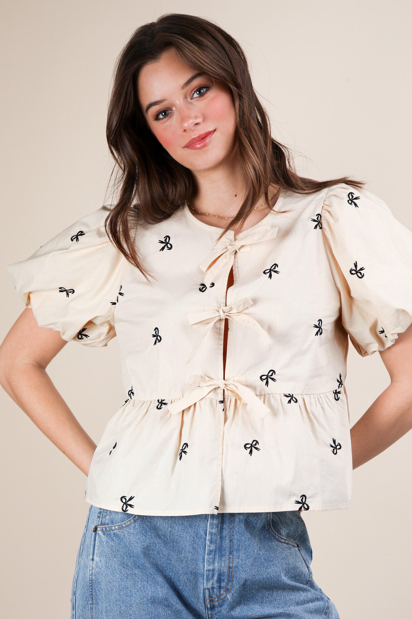 Beige and Bows Blouse