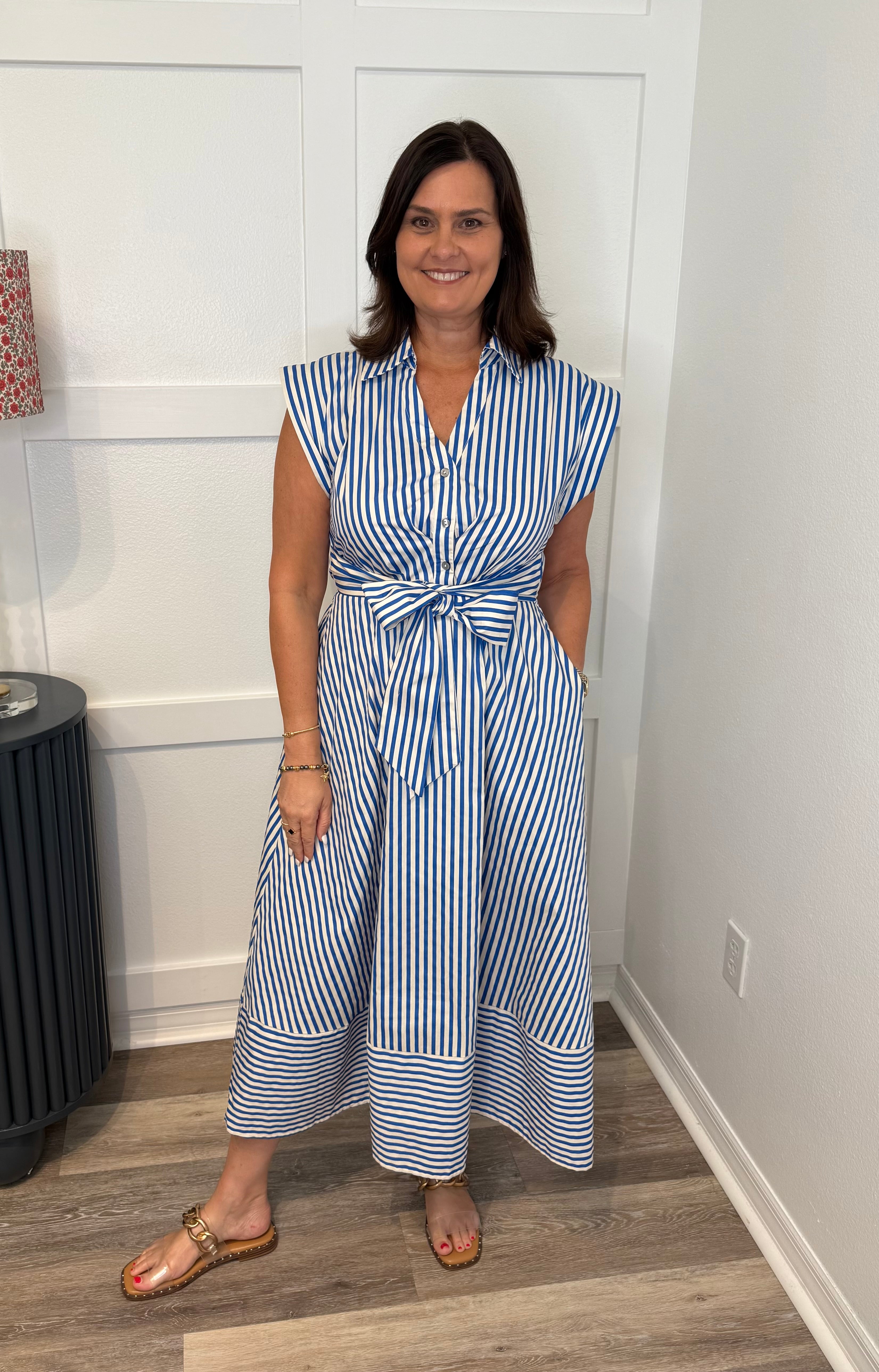 Blue and White Striped Dress