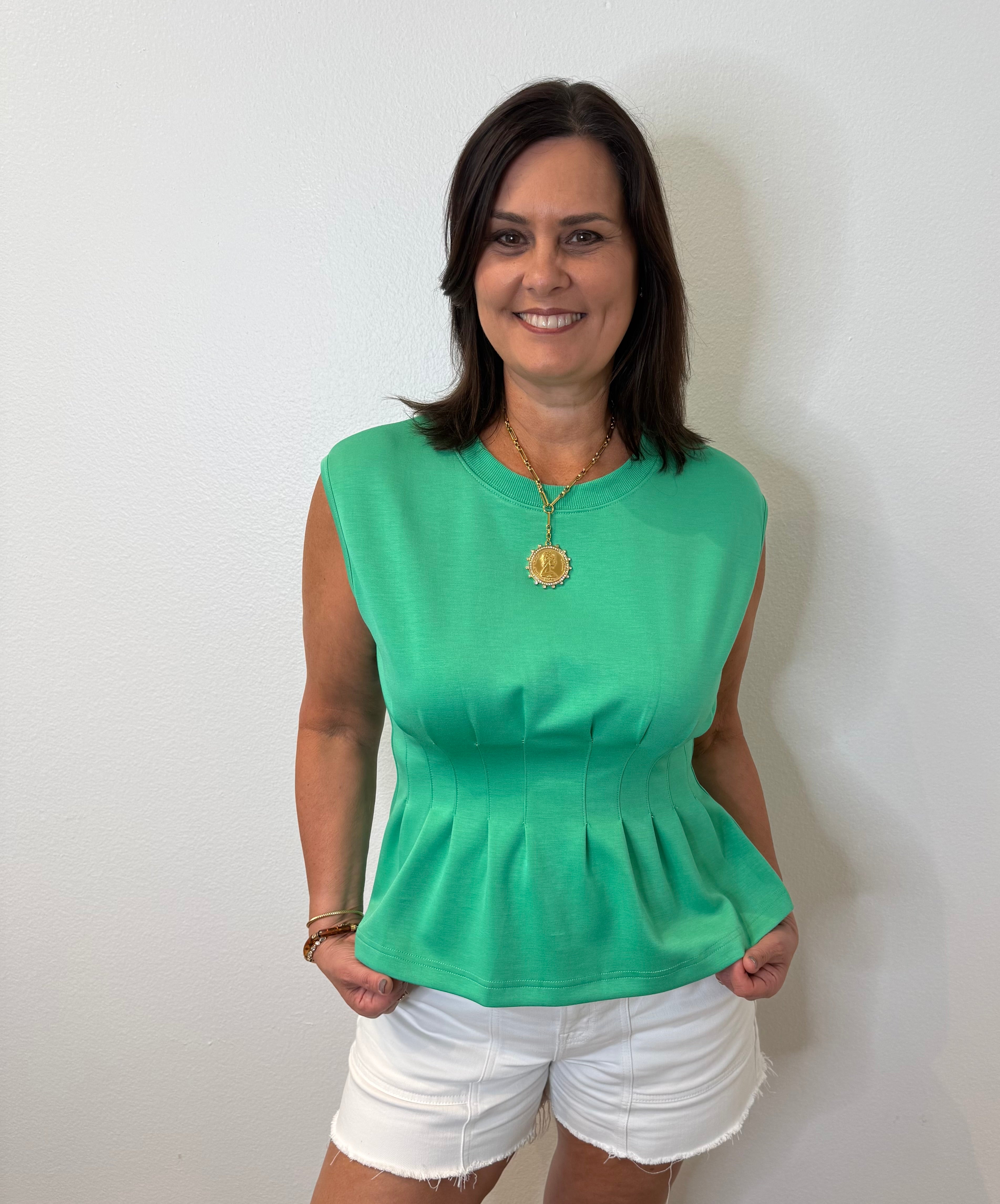 Green Pleated Top