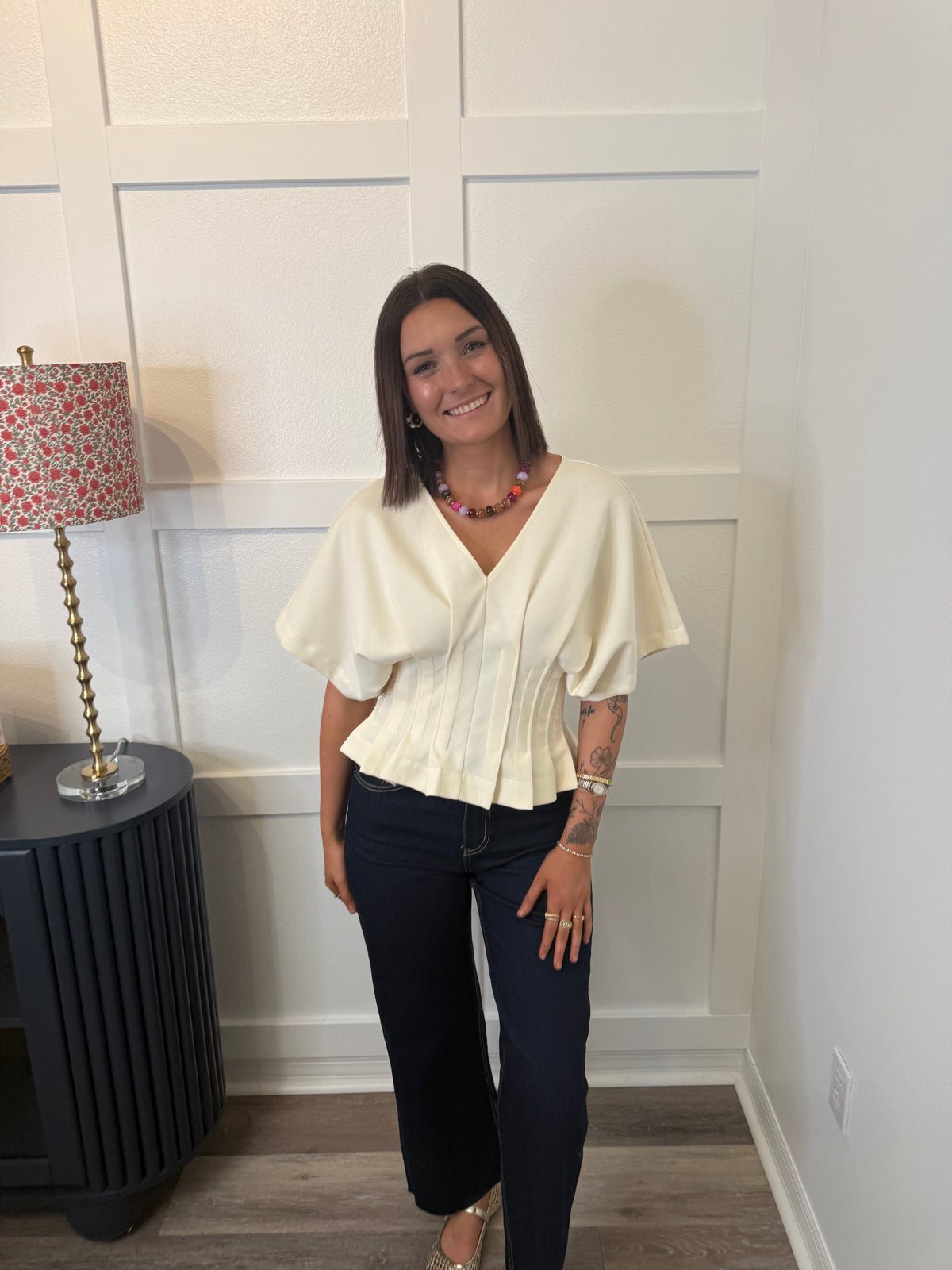 Cream Pleated Top