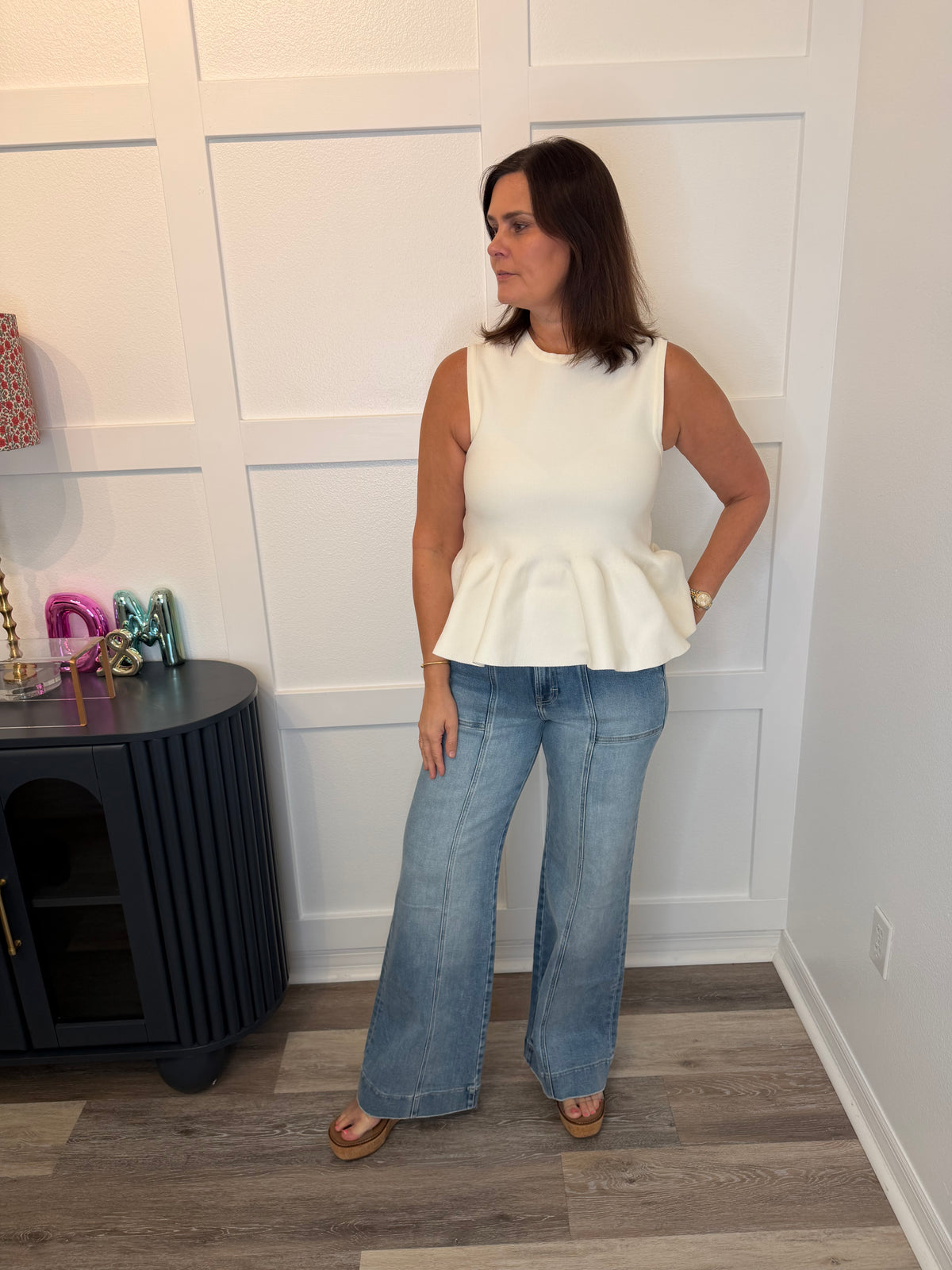 Cream Ruffle Top