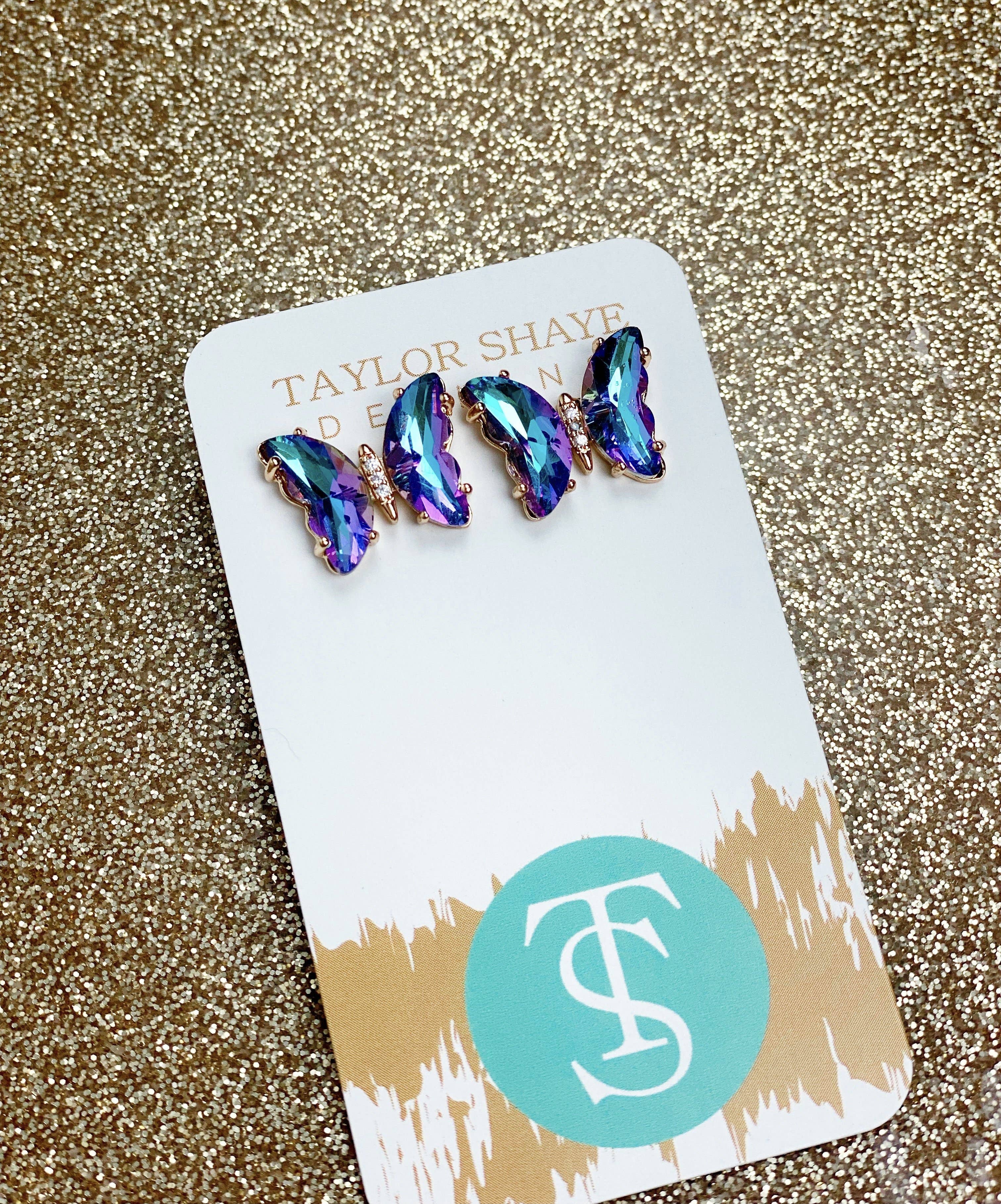 Colorful Crystal Butterfly Studs