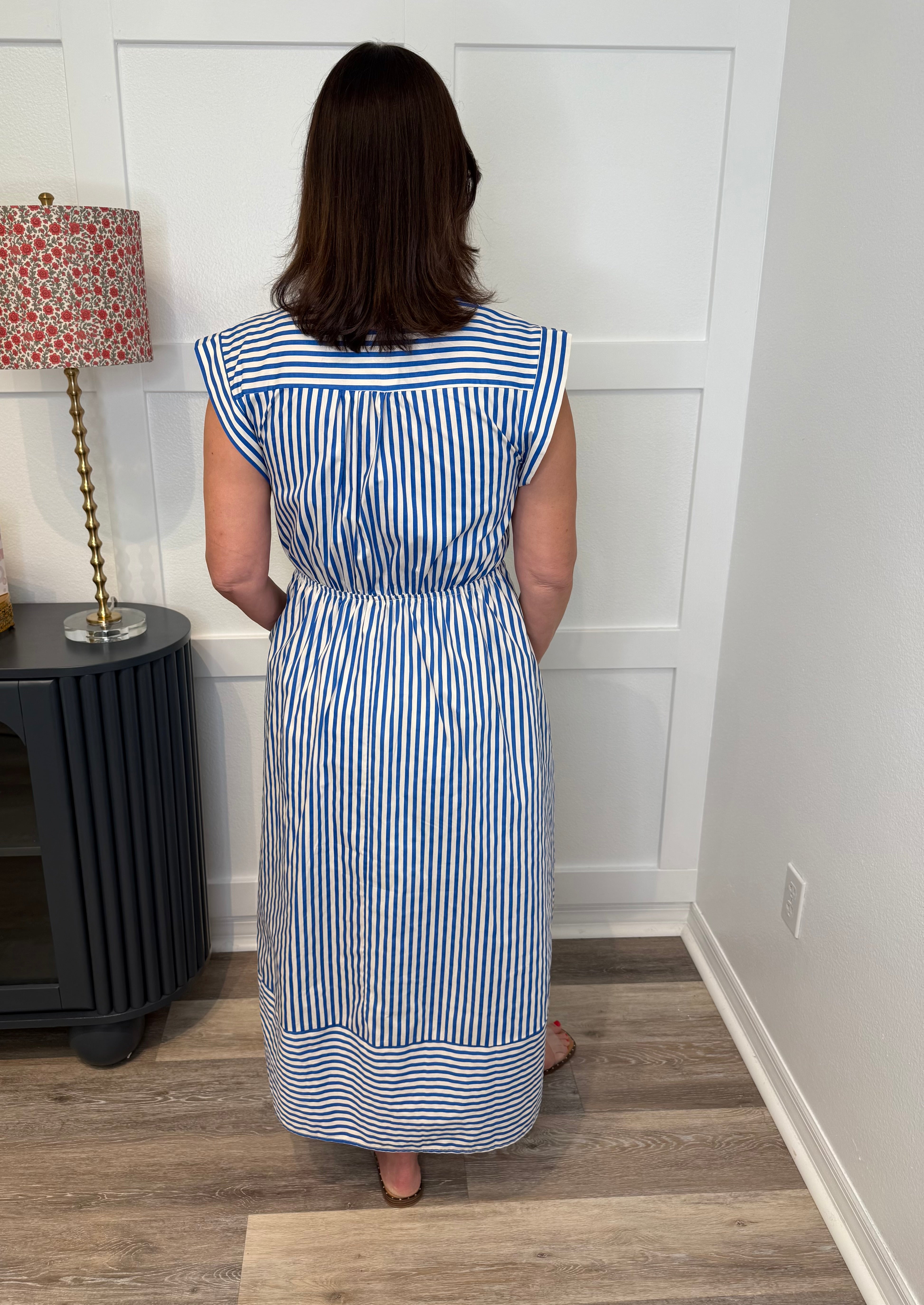 Blue and White Striped Dress