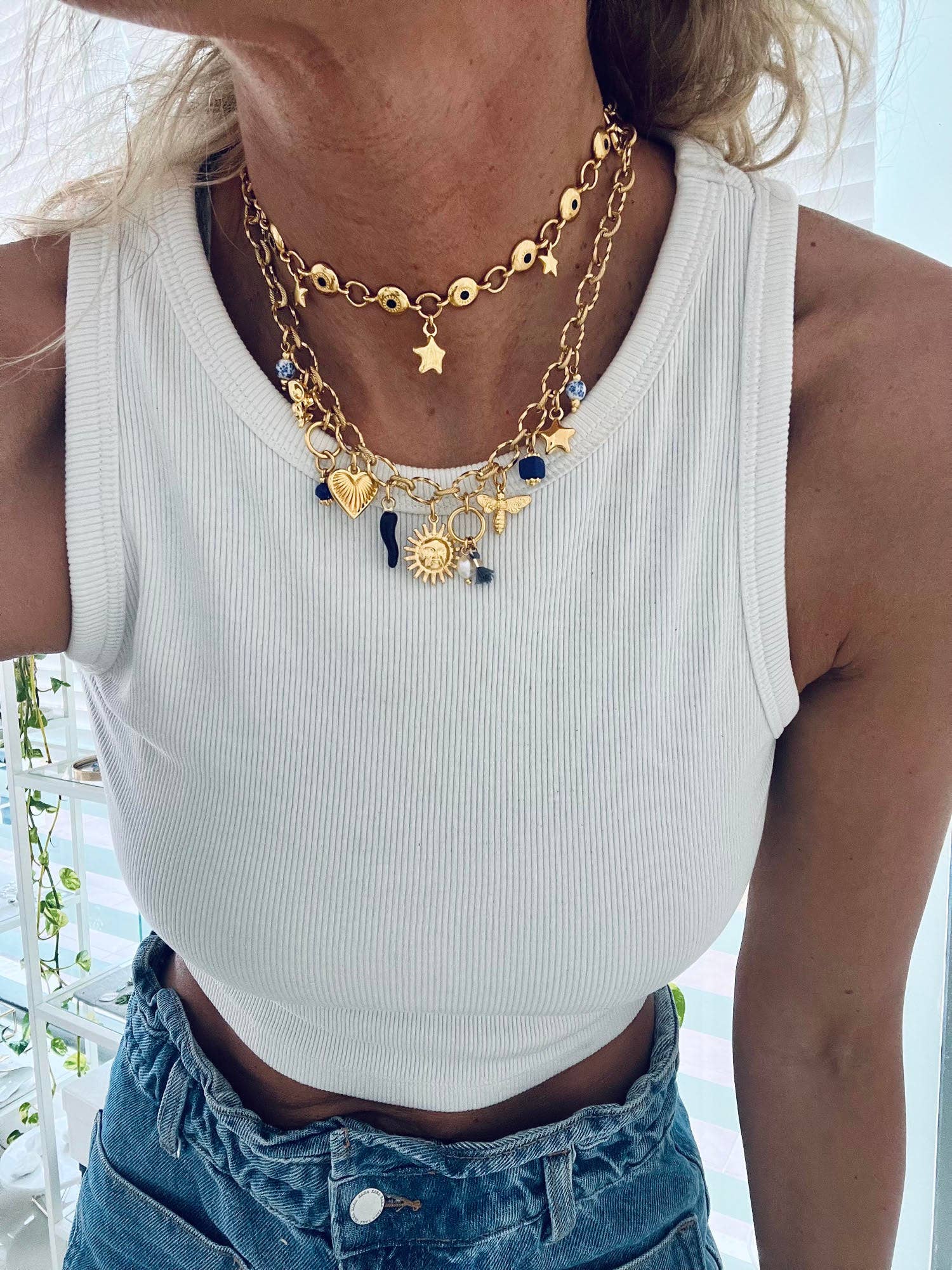 Gold chain necklaces with charms