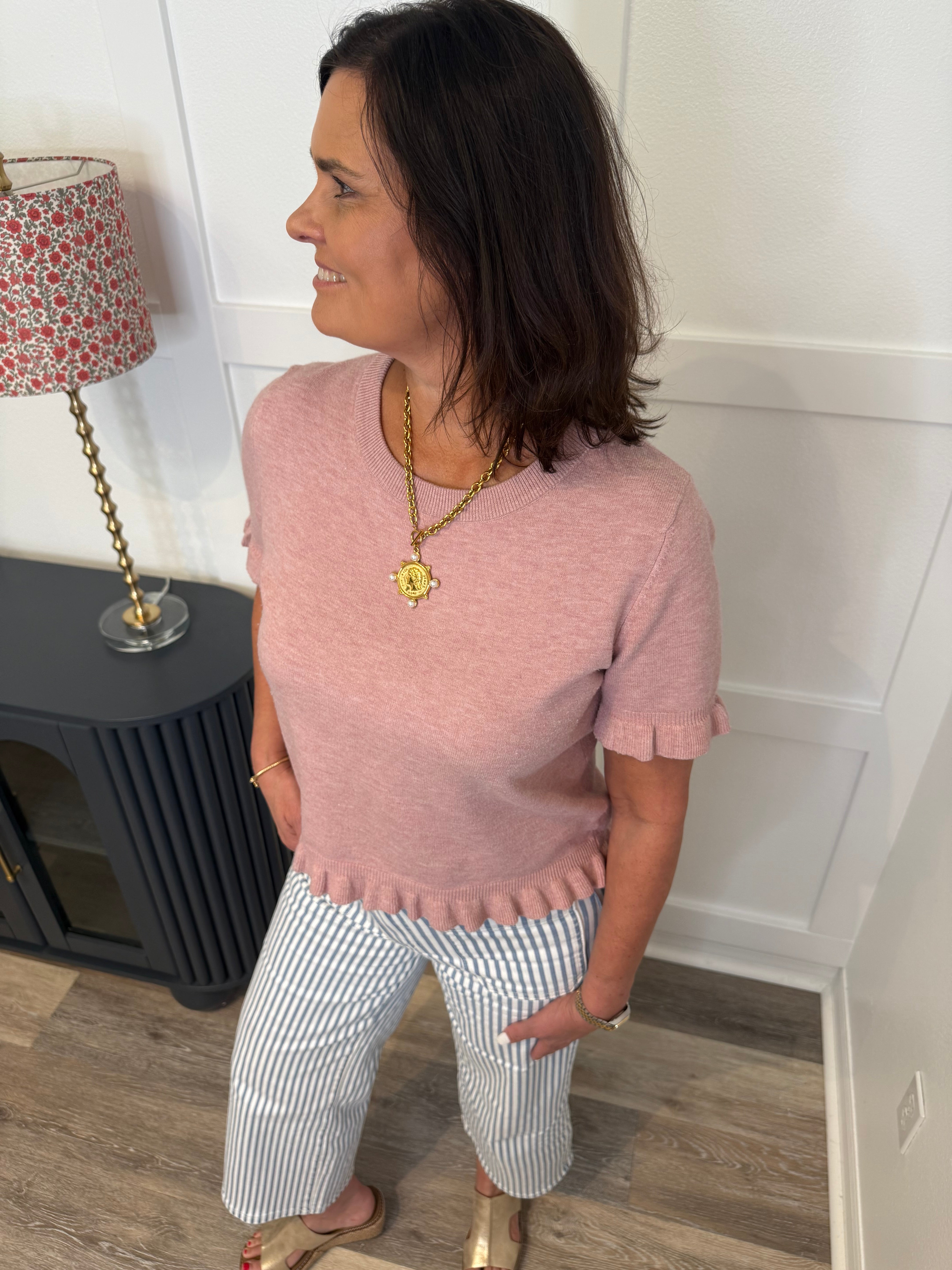 Soft Pink Short Sleeve Sweater
