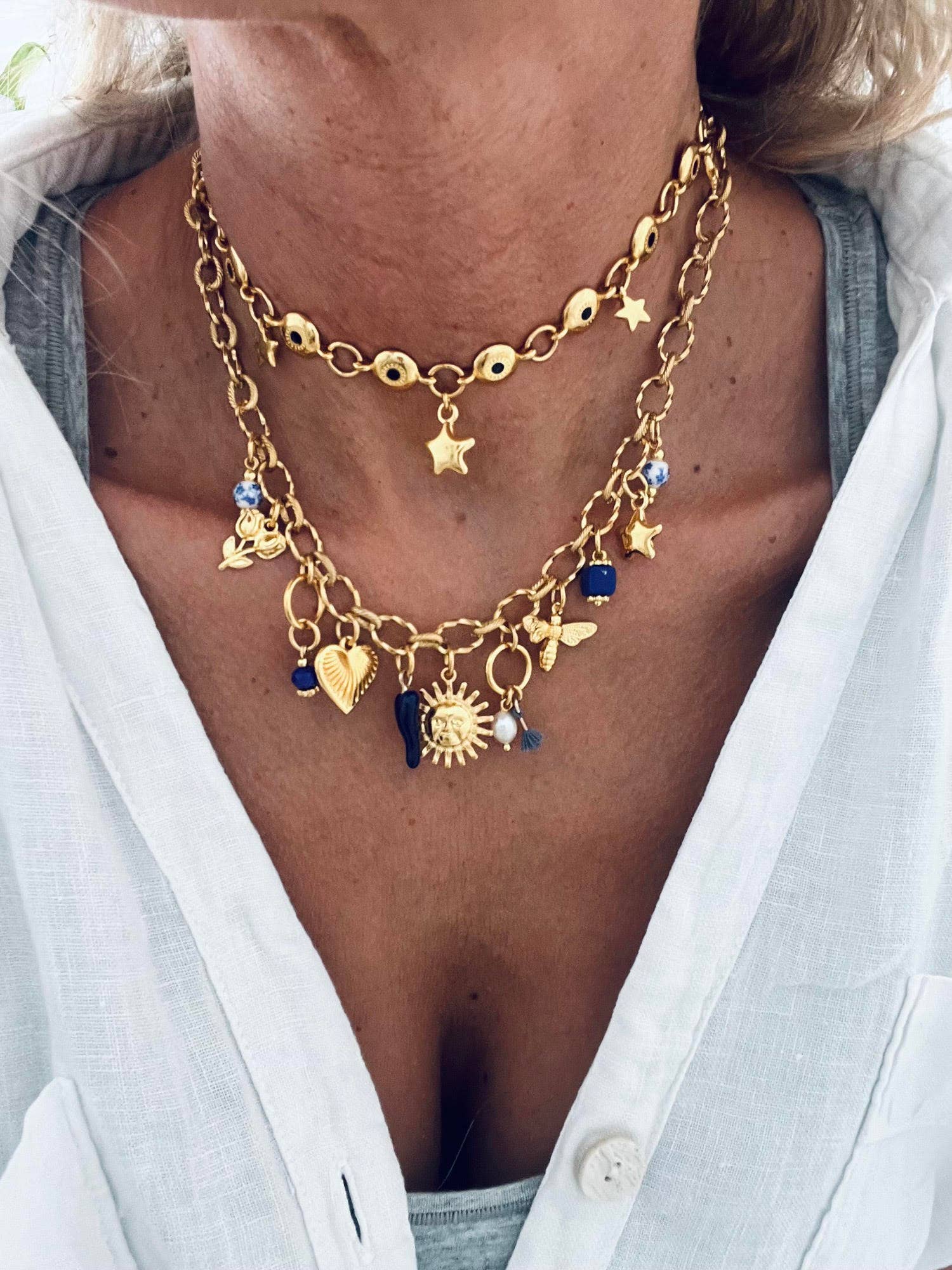 Gold chain necklaces with charms