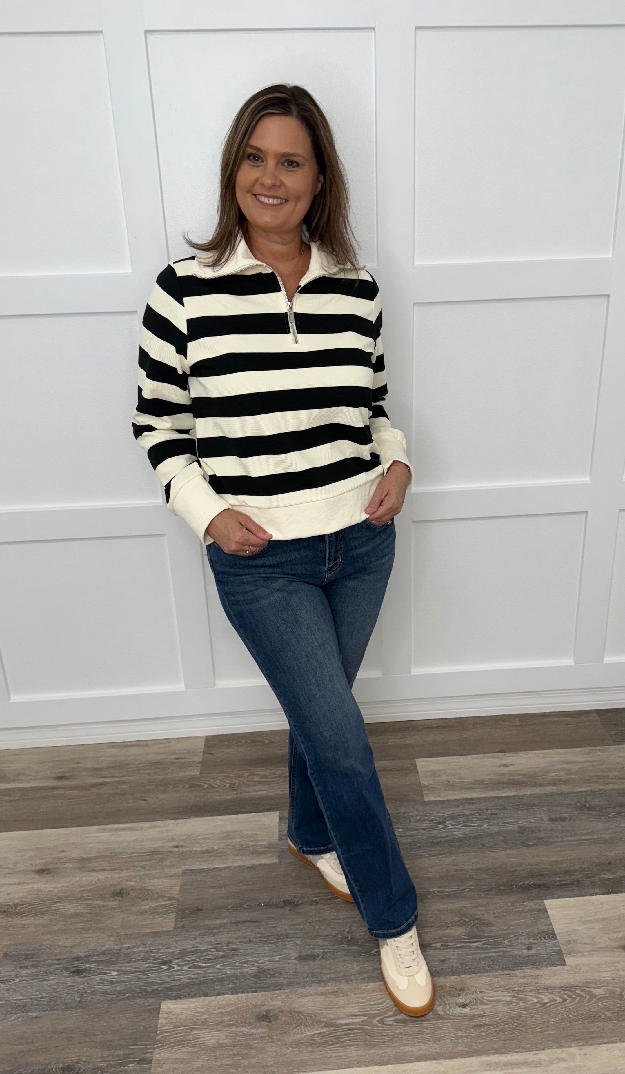 The Uptown Stripe Zip Top