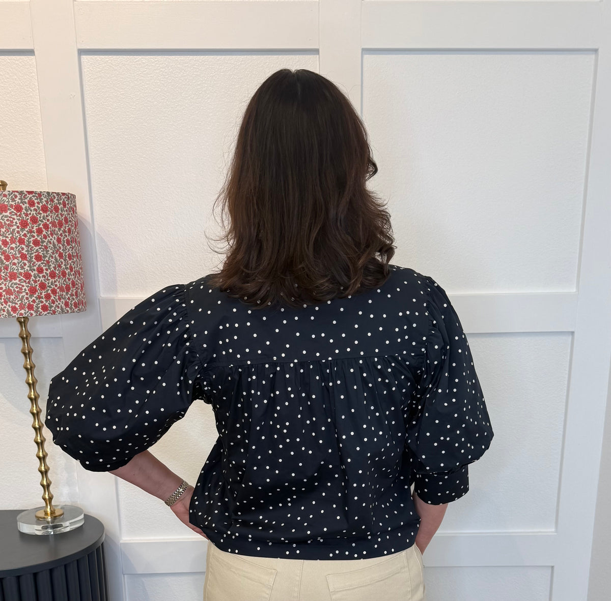 Navy Poka Dot Blouse