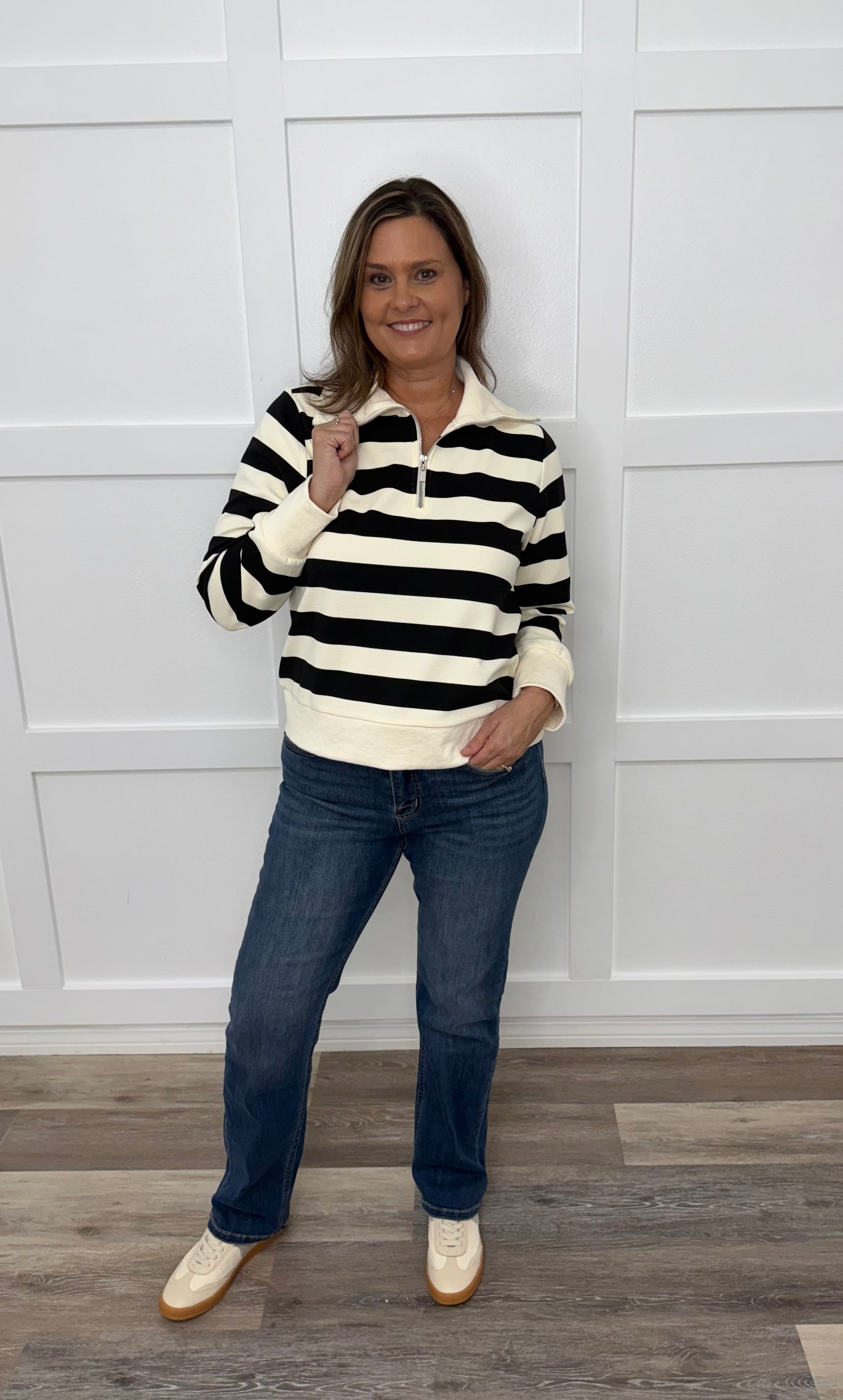 The Uptown Stripe Zip Top