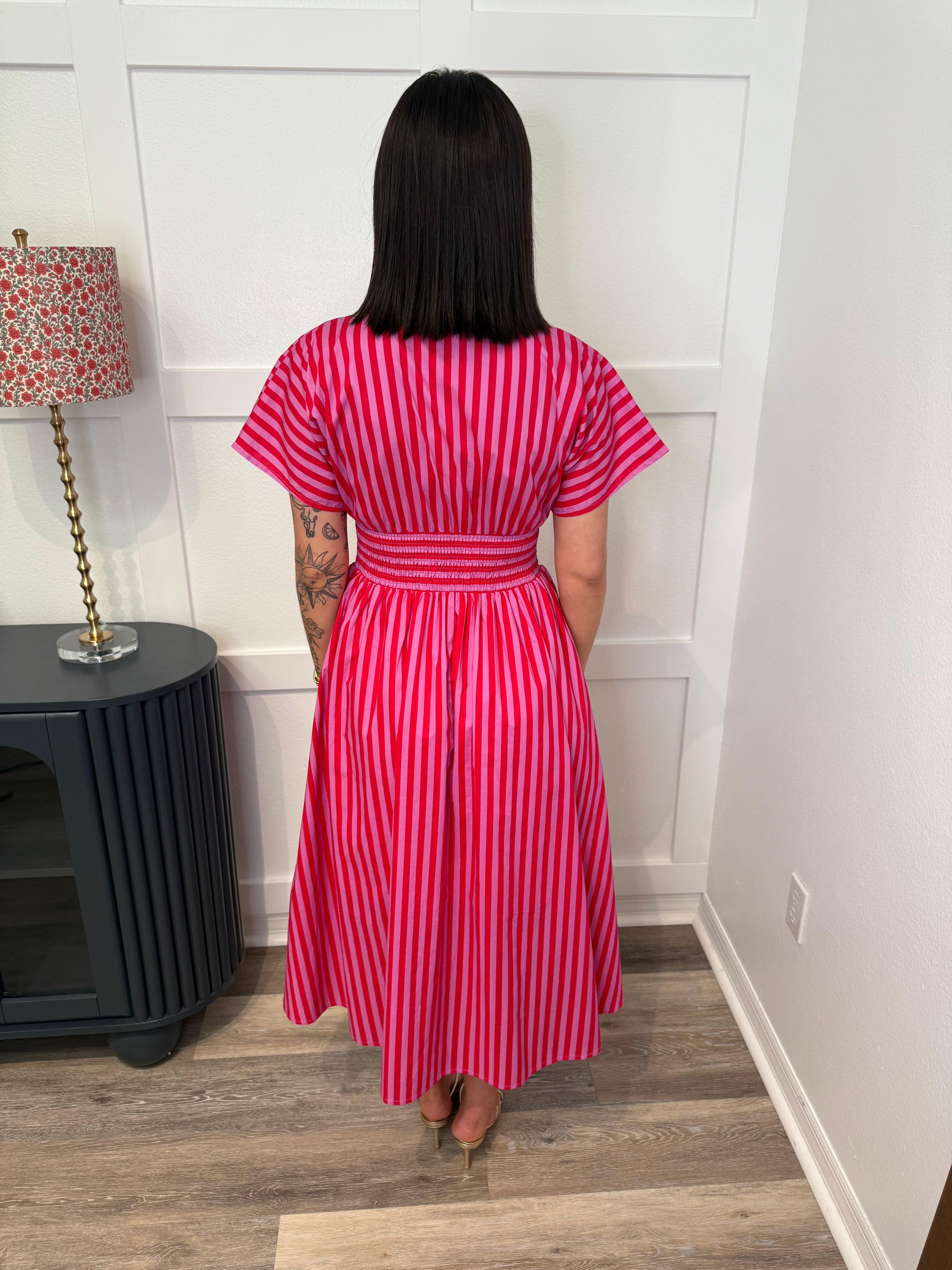 Red & Pink Striped Dress