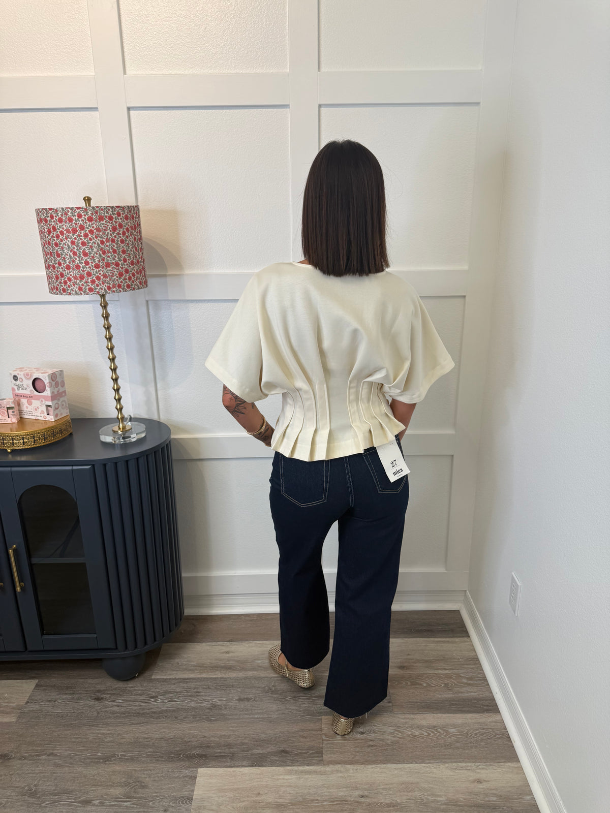 Cream Pleated Top