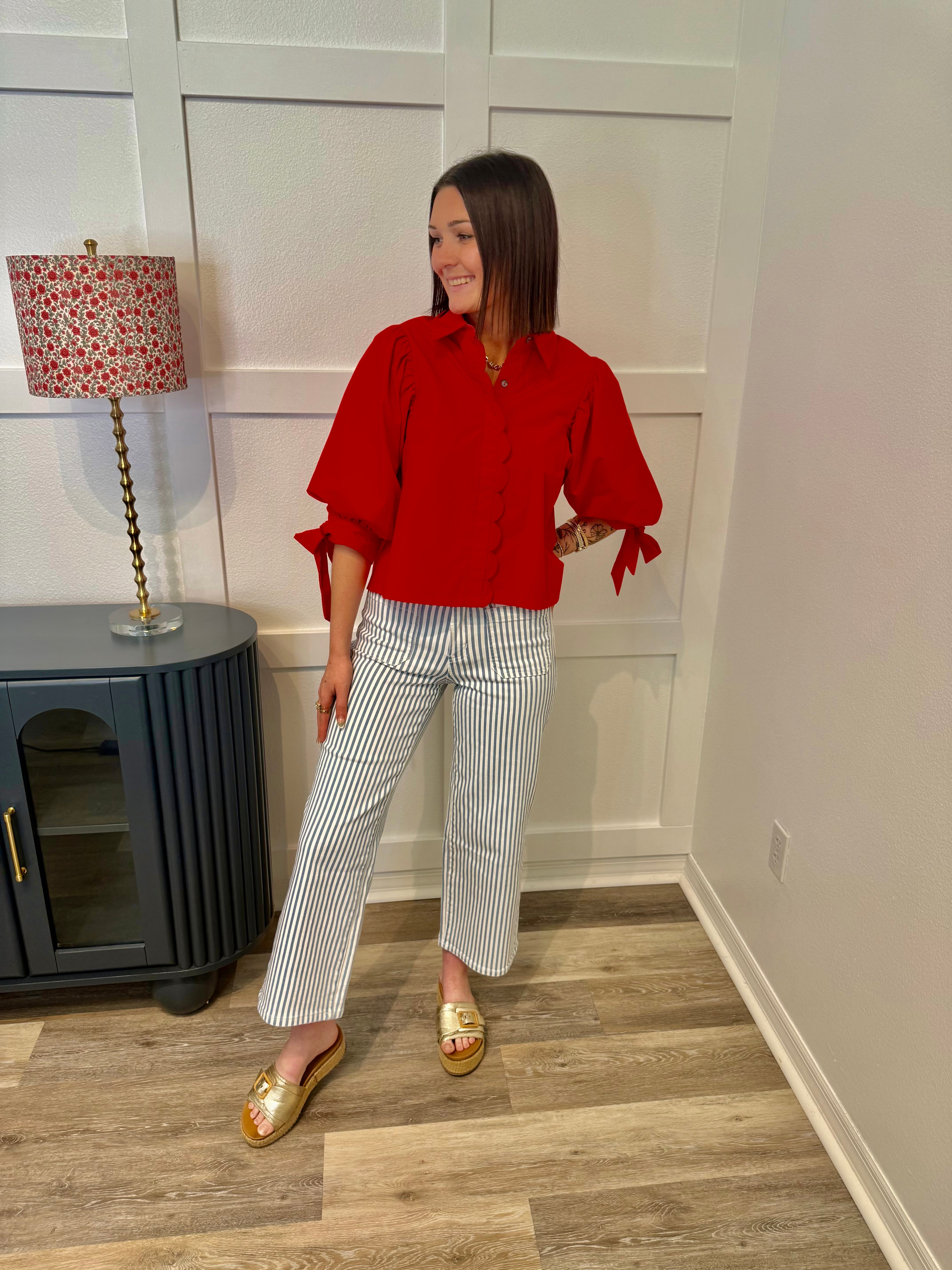Scallop Red Blouse