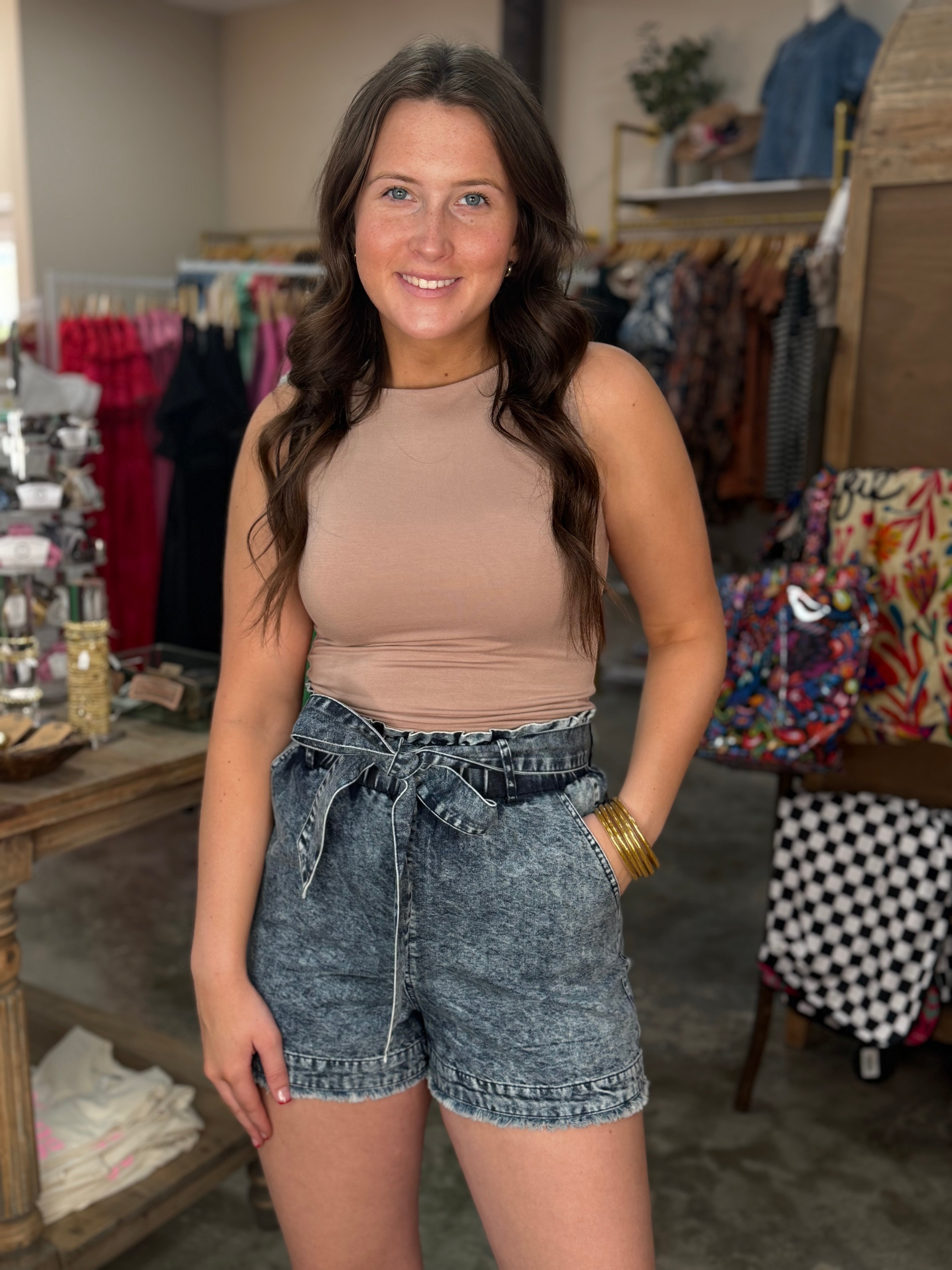 Paper Bag Denim Shorts