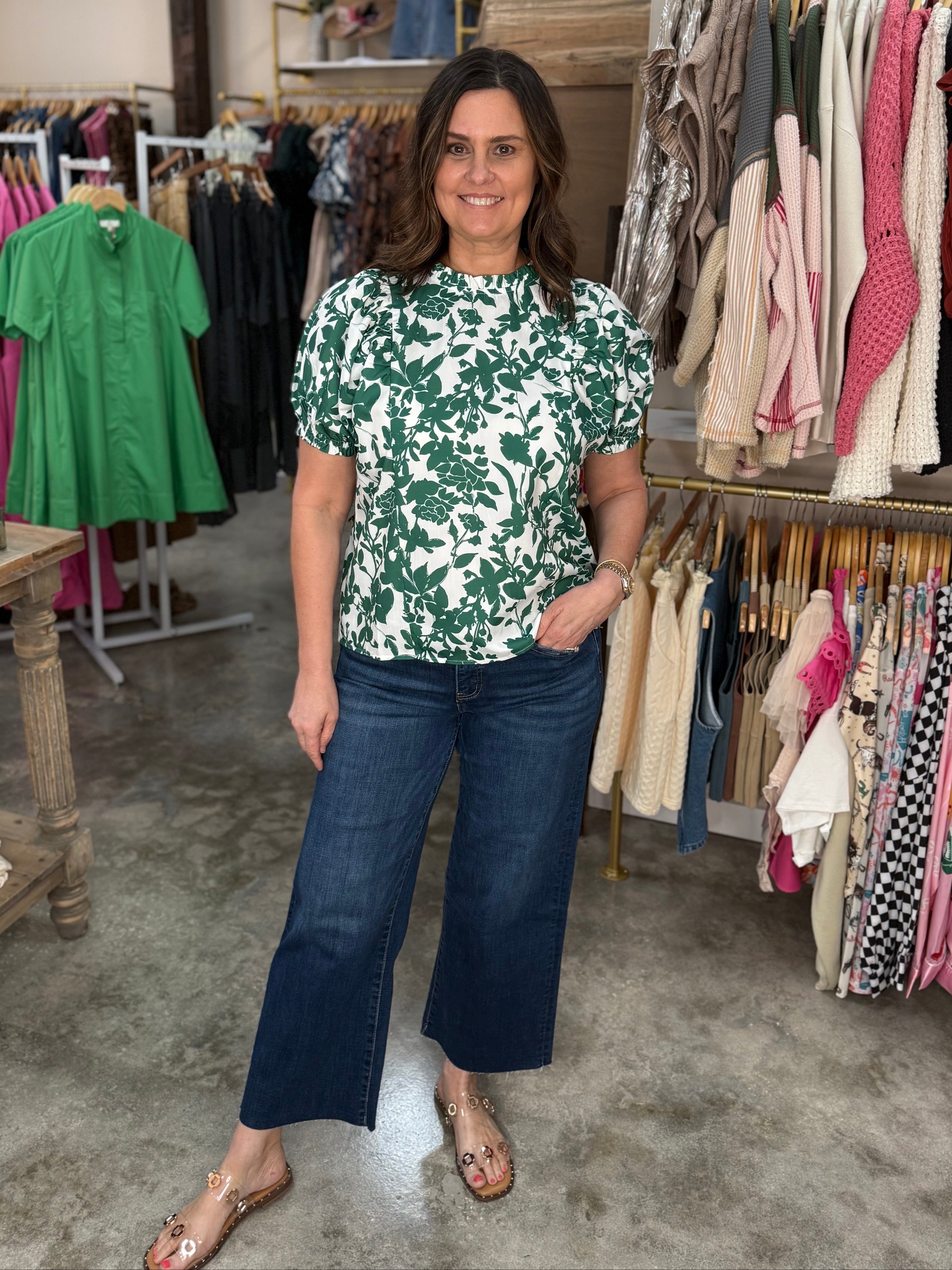 THML Green Floral Top