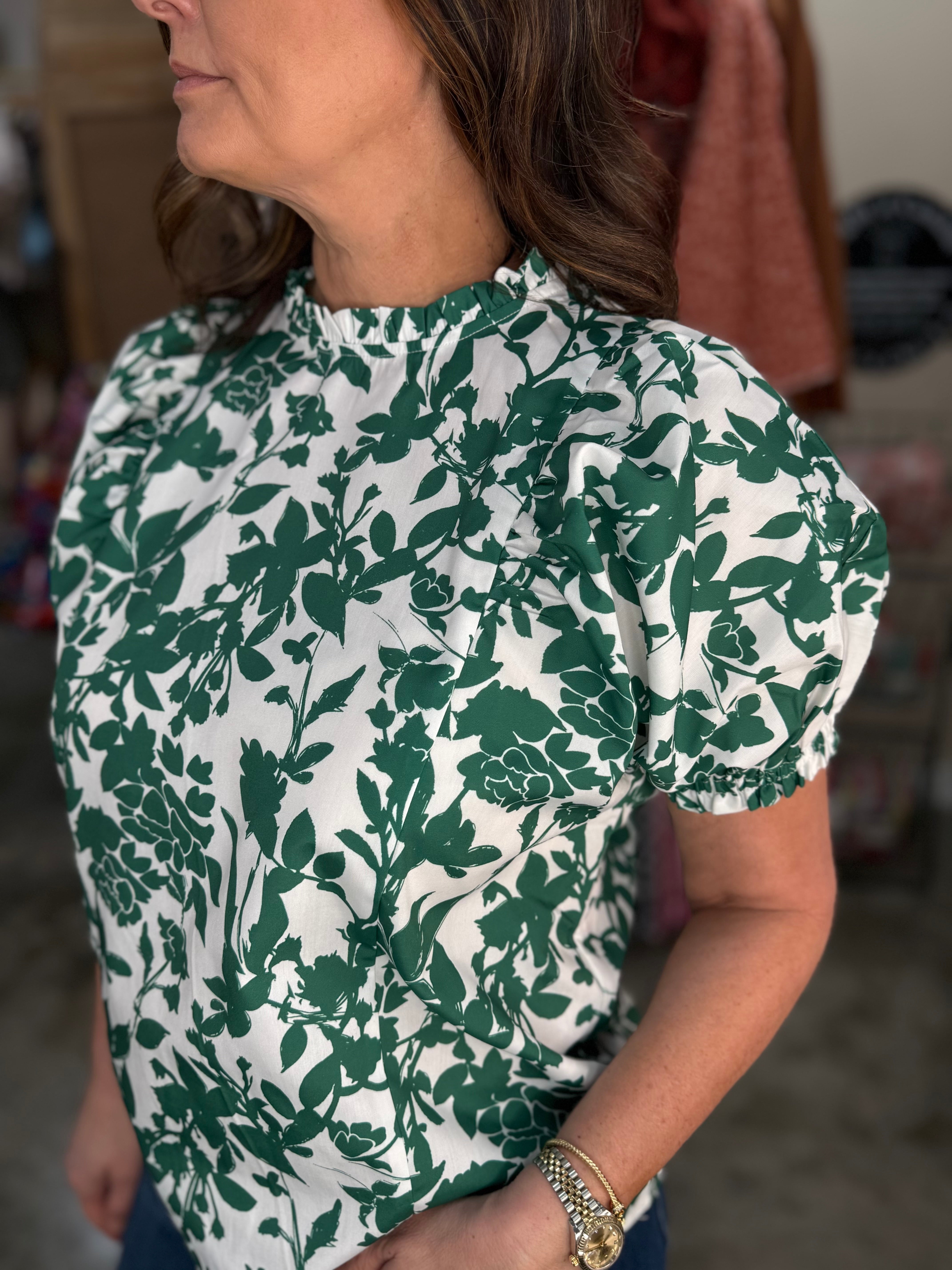 THML Green Floral Top
