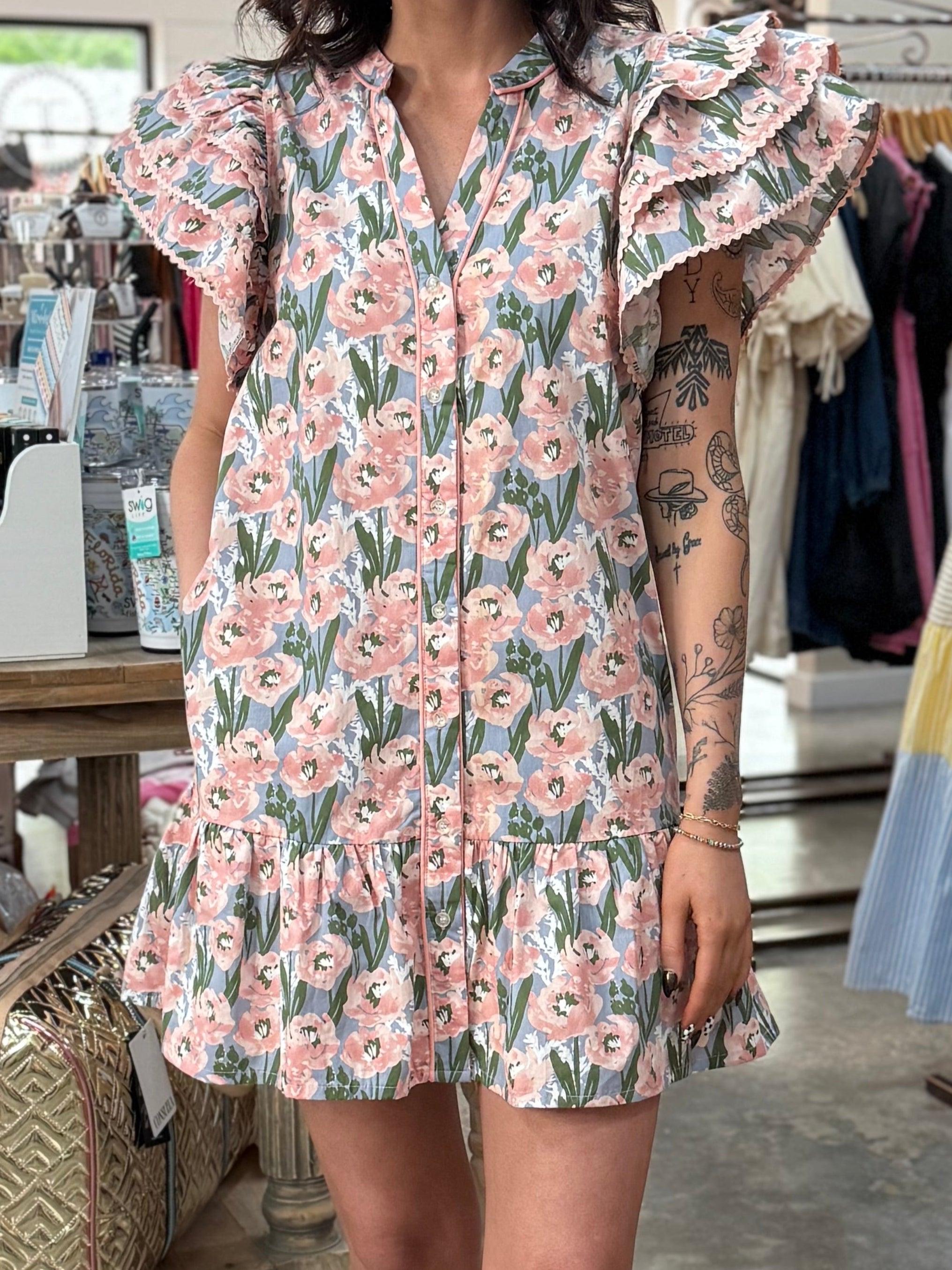 Pink Floral Print Dress