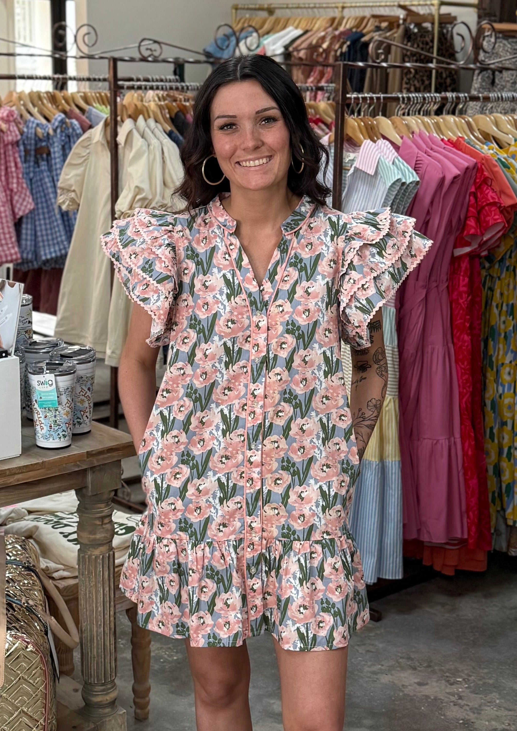 Pink Floral Print Dress