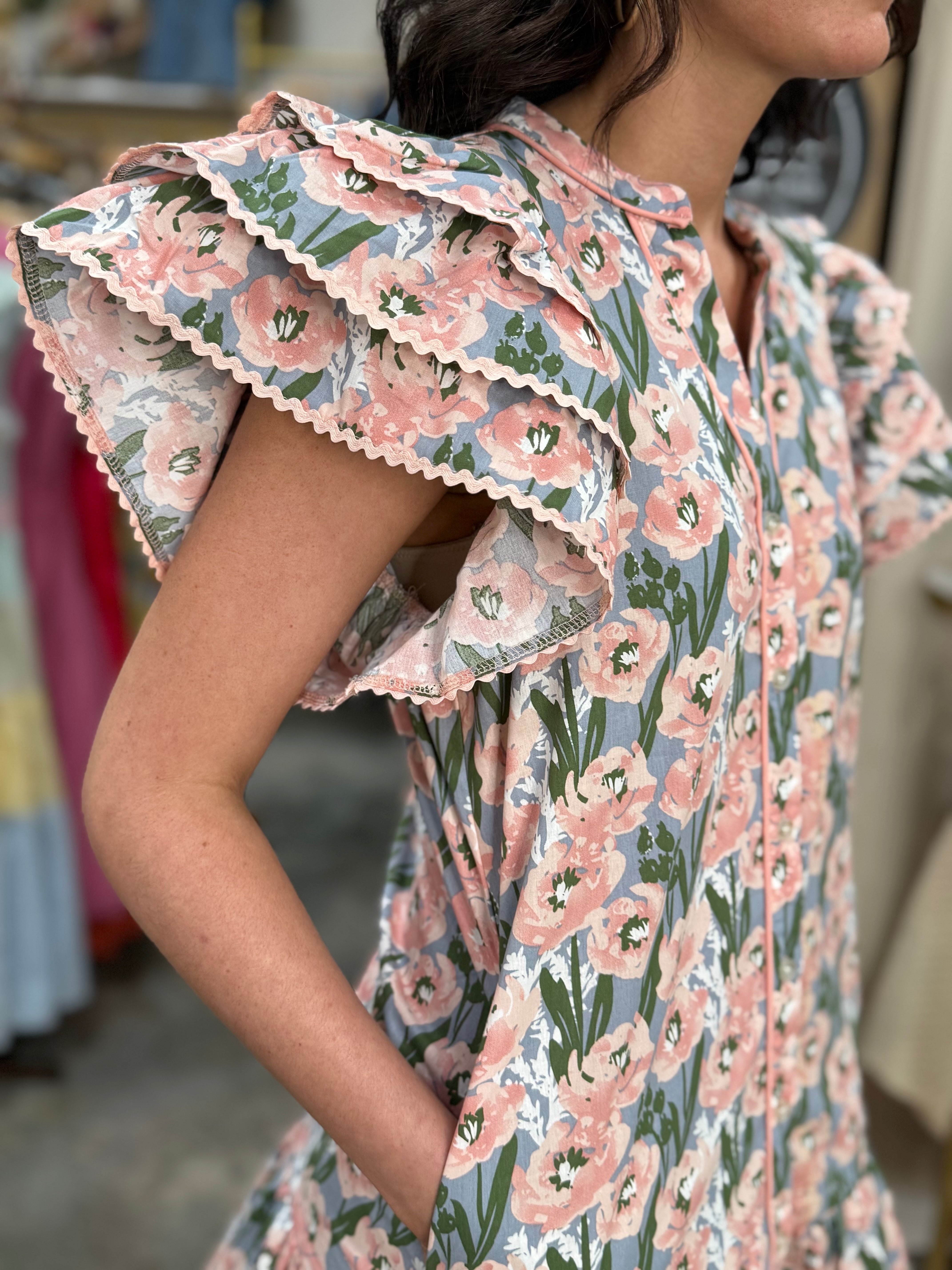 Pink Floral Print Dress