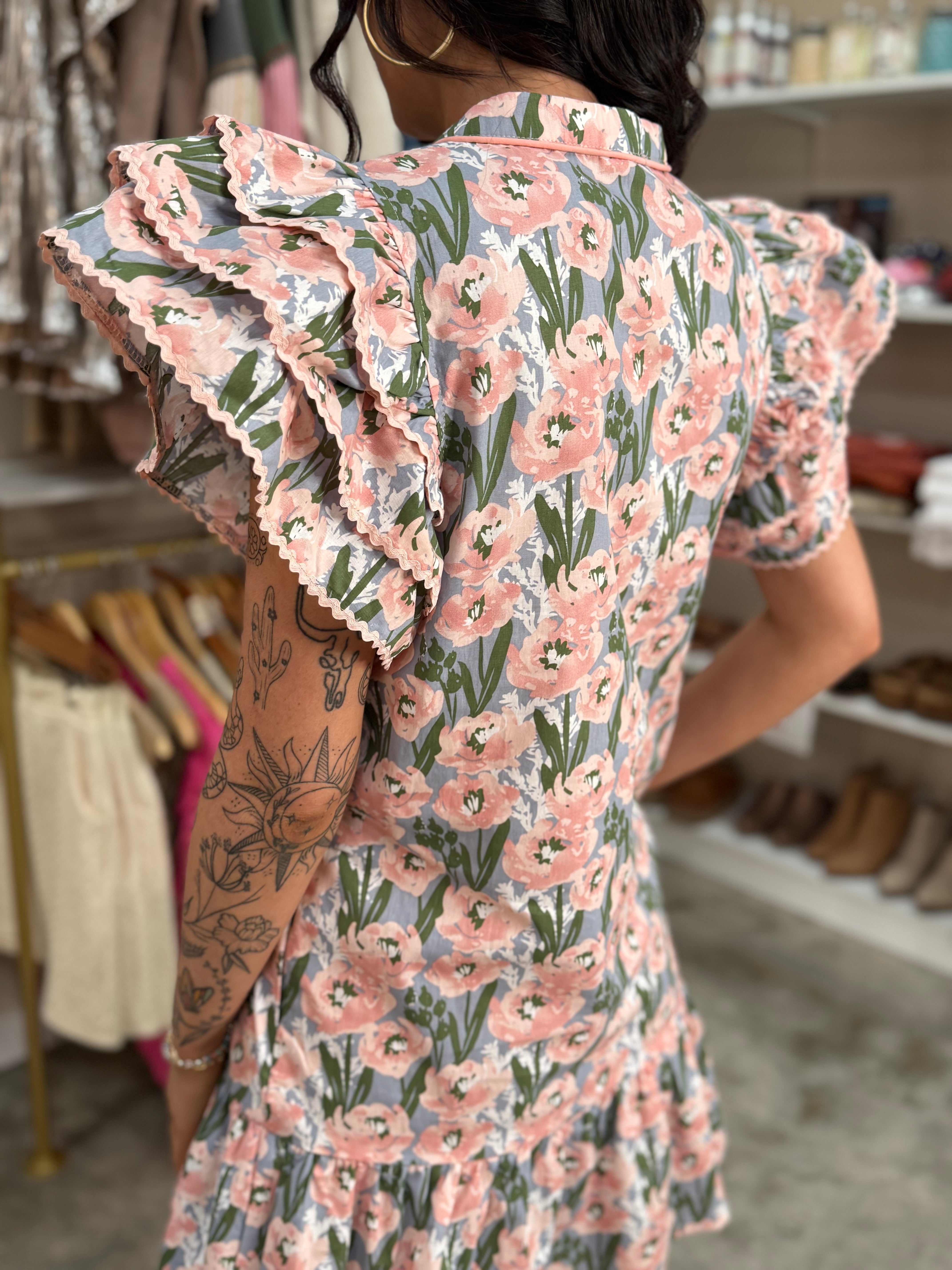 Pink Floral Print Dress