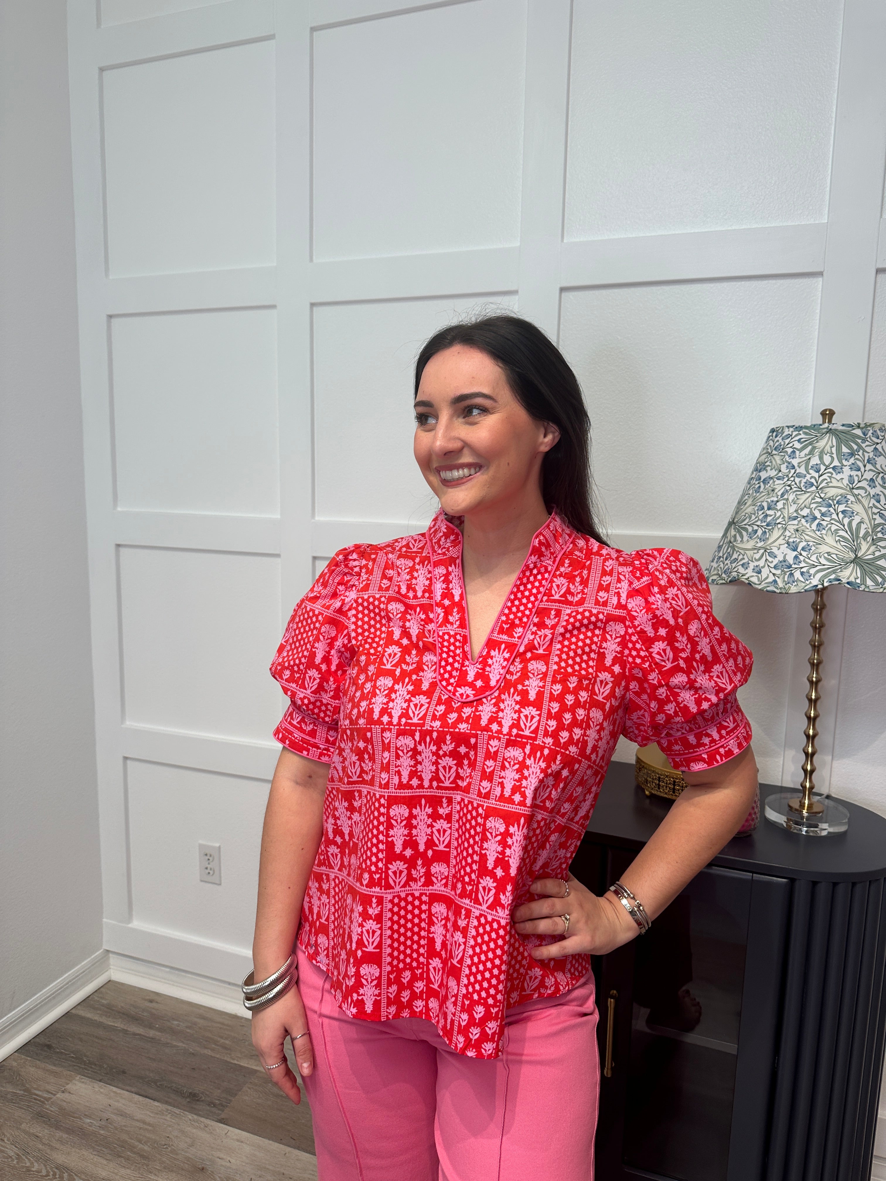 Red & Pink Floral Top