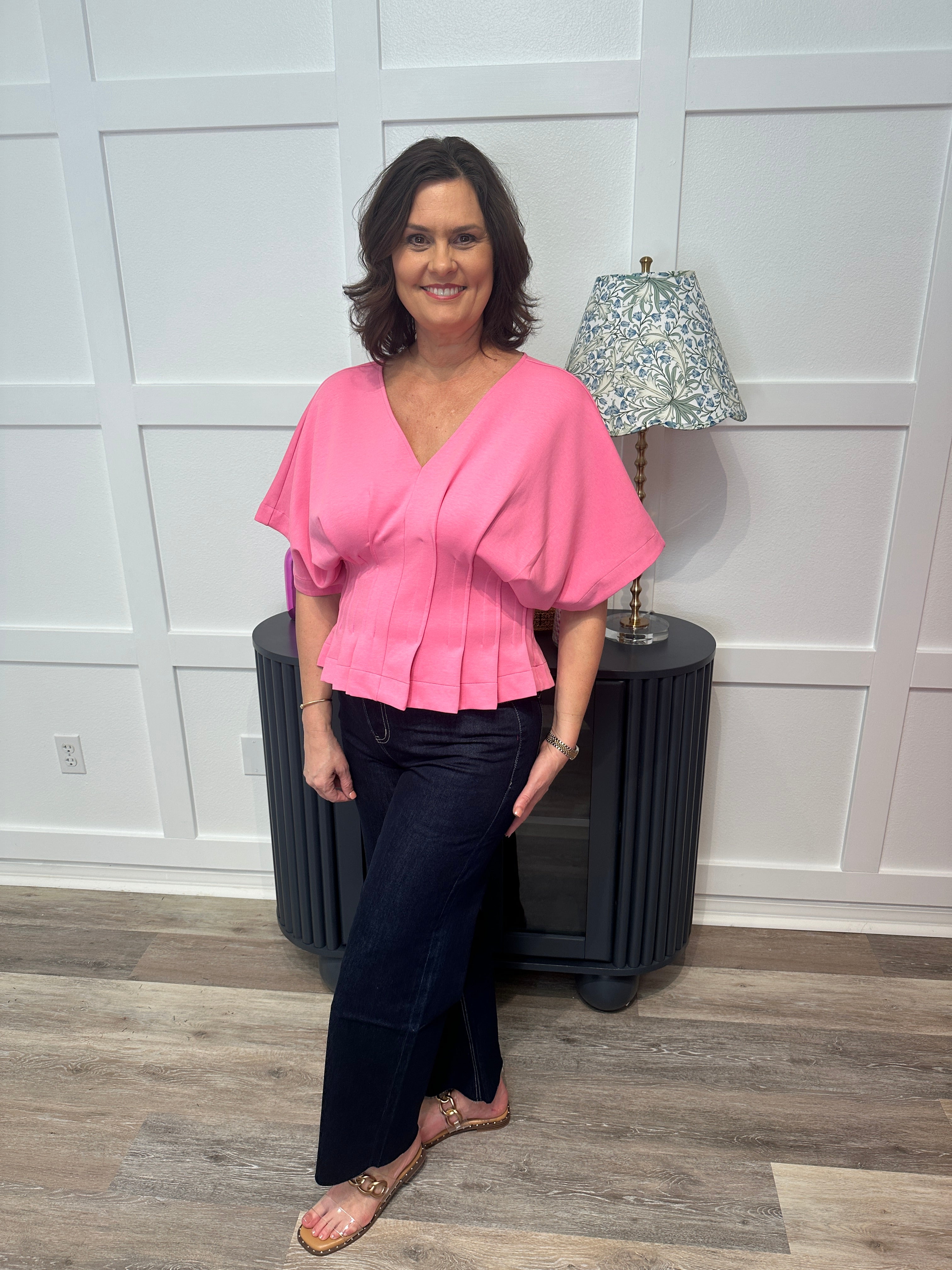 Bubble Gum Pink Pleated Top