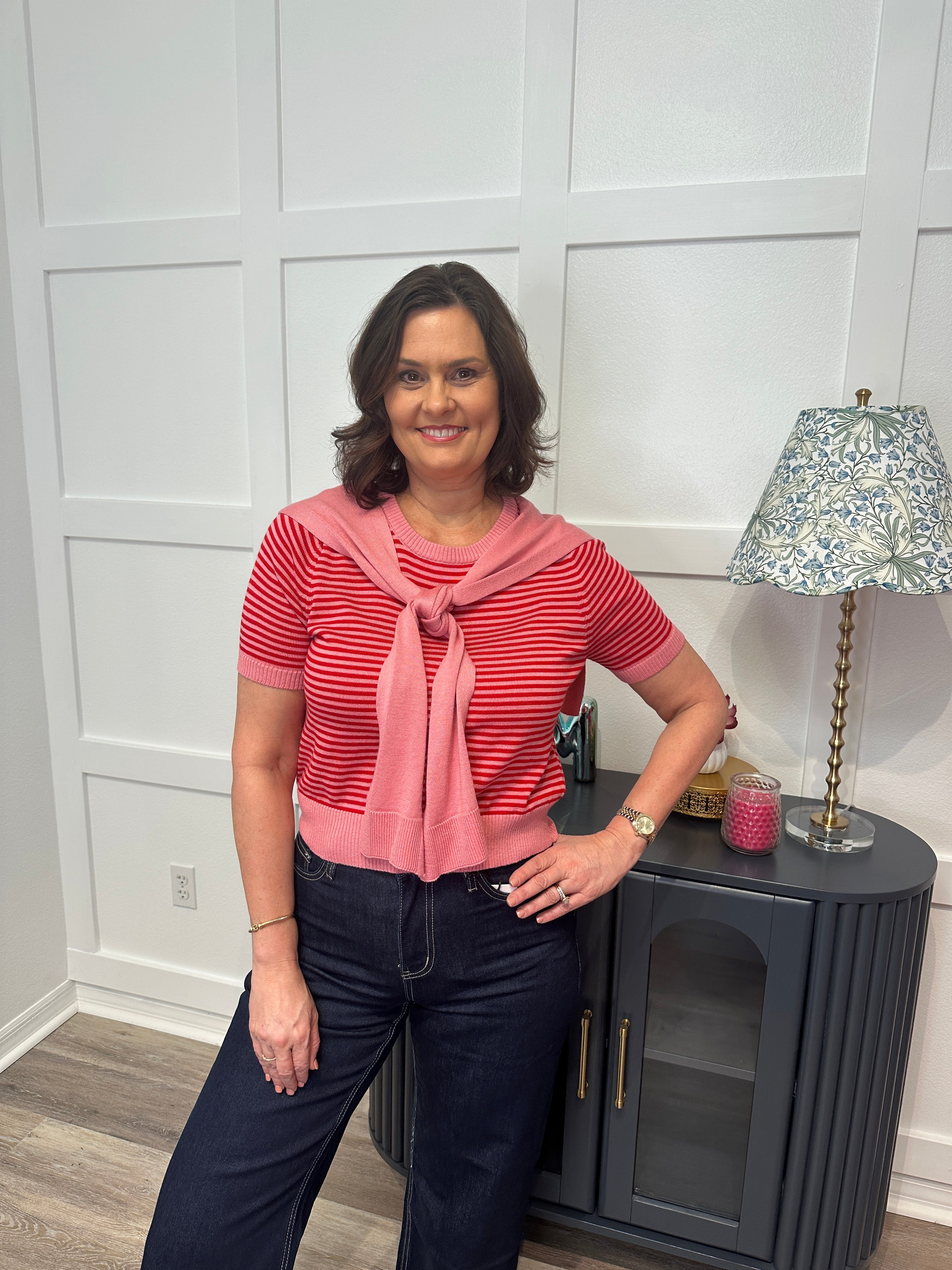 Pink & Red Stripe Sweater Top