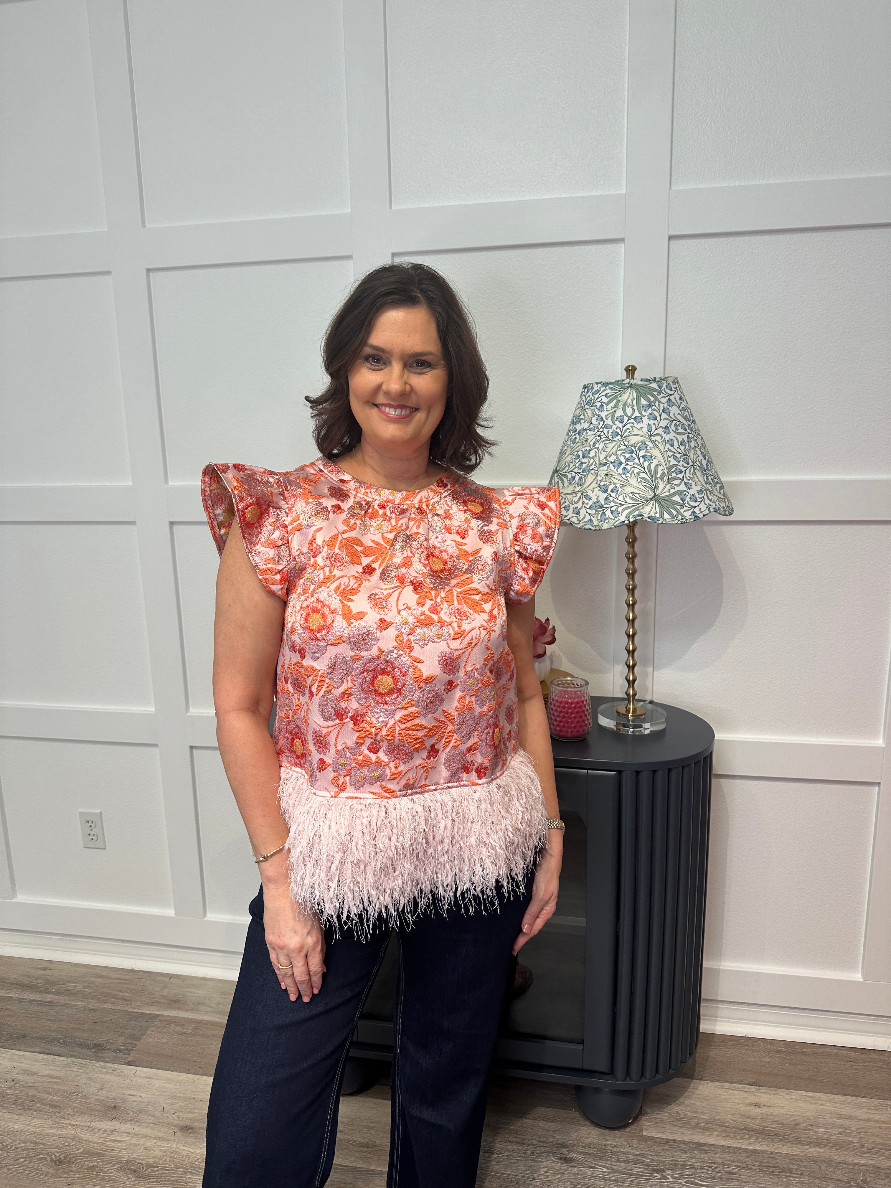 Coral Fringe Top
