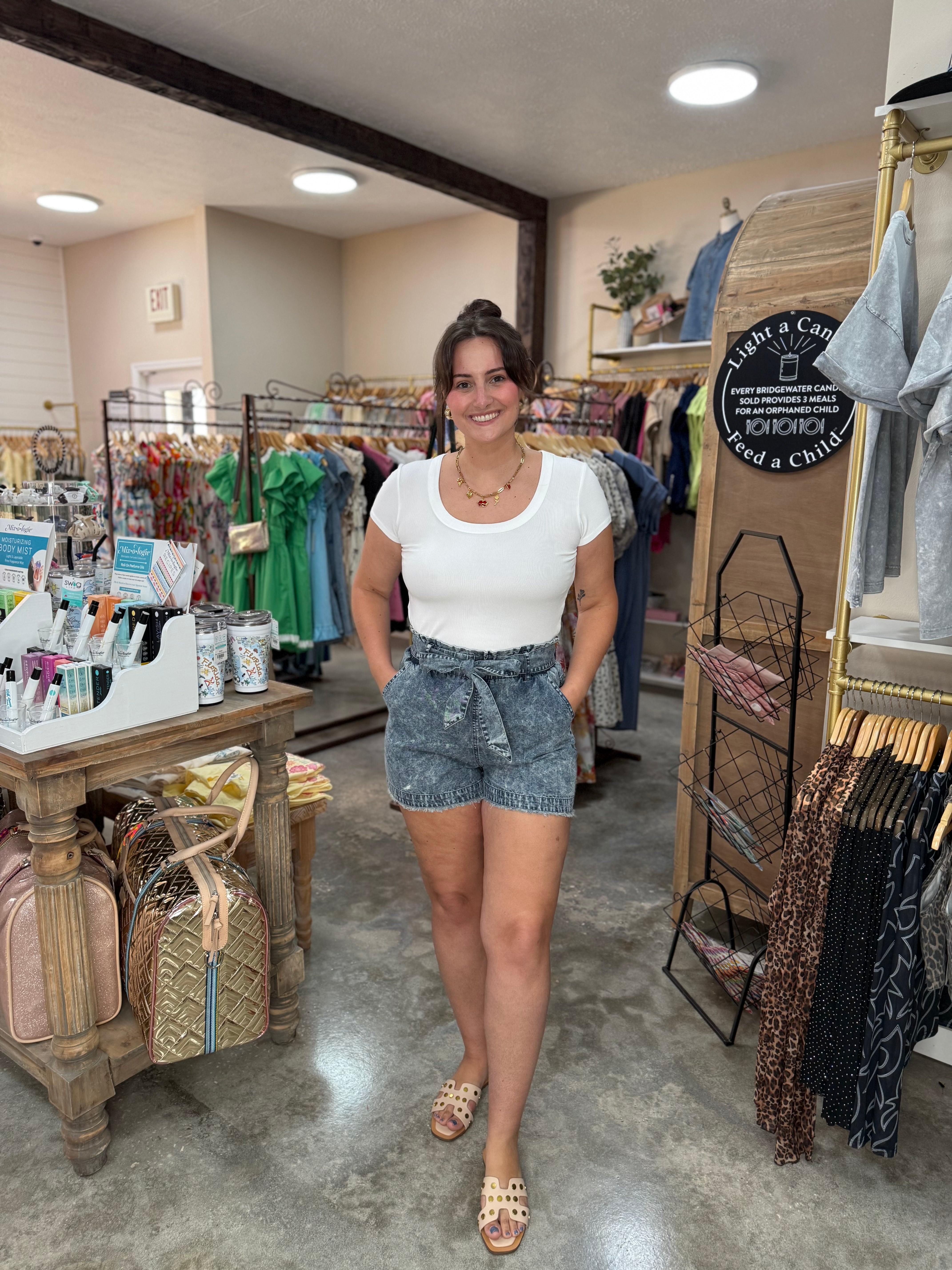 Paper Bag Denim Shorts