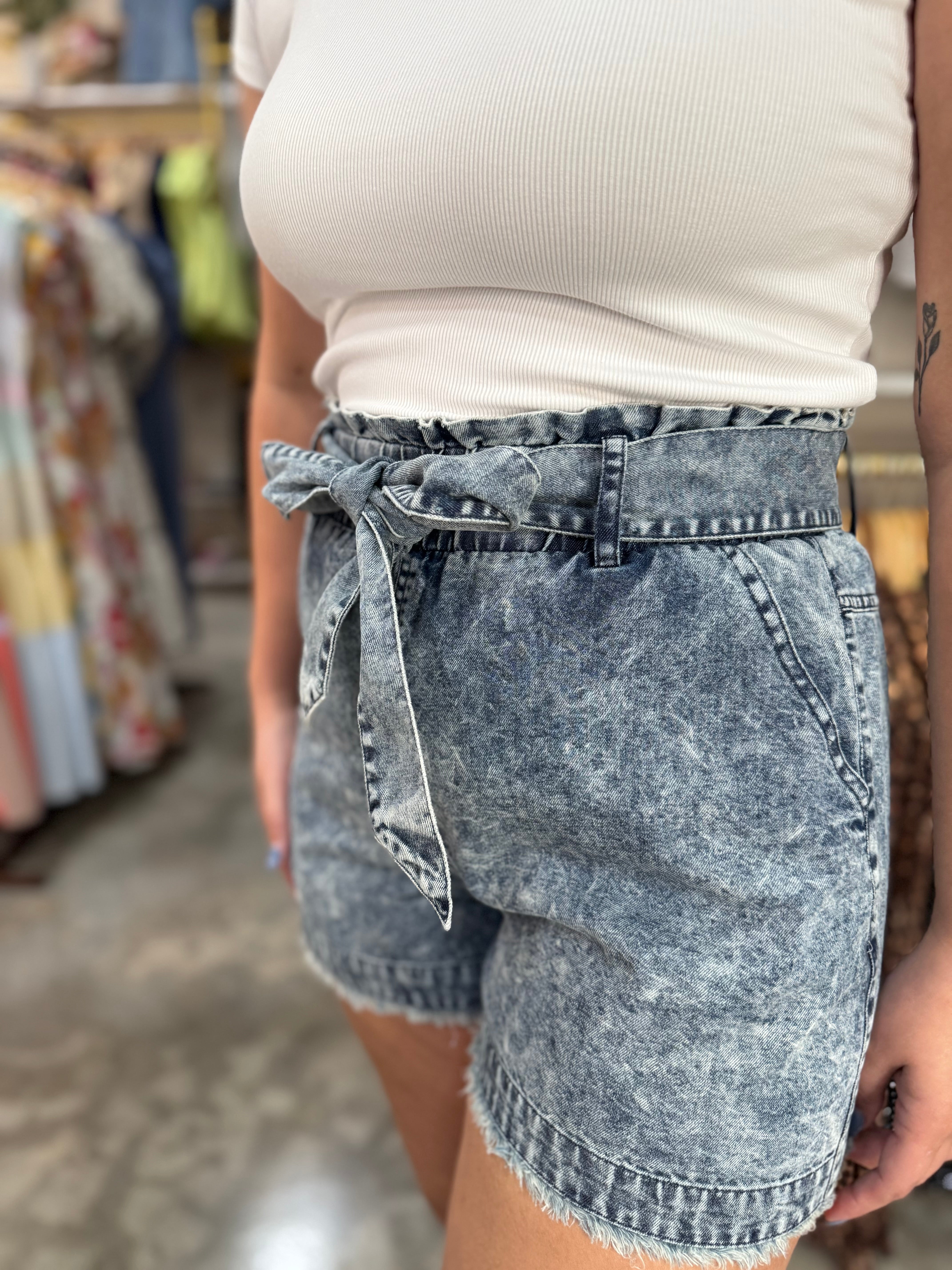 Paper Bag Denim Shorts