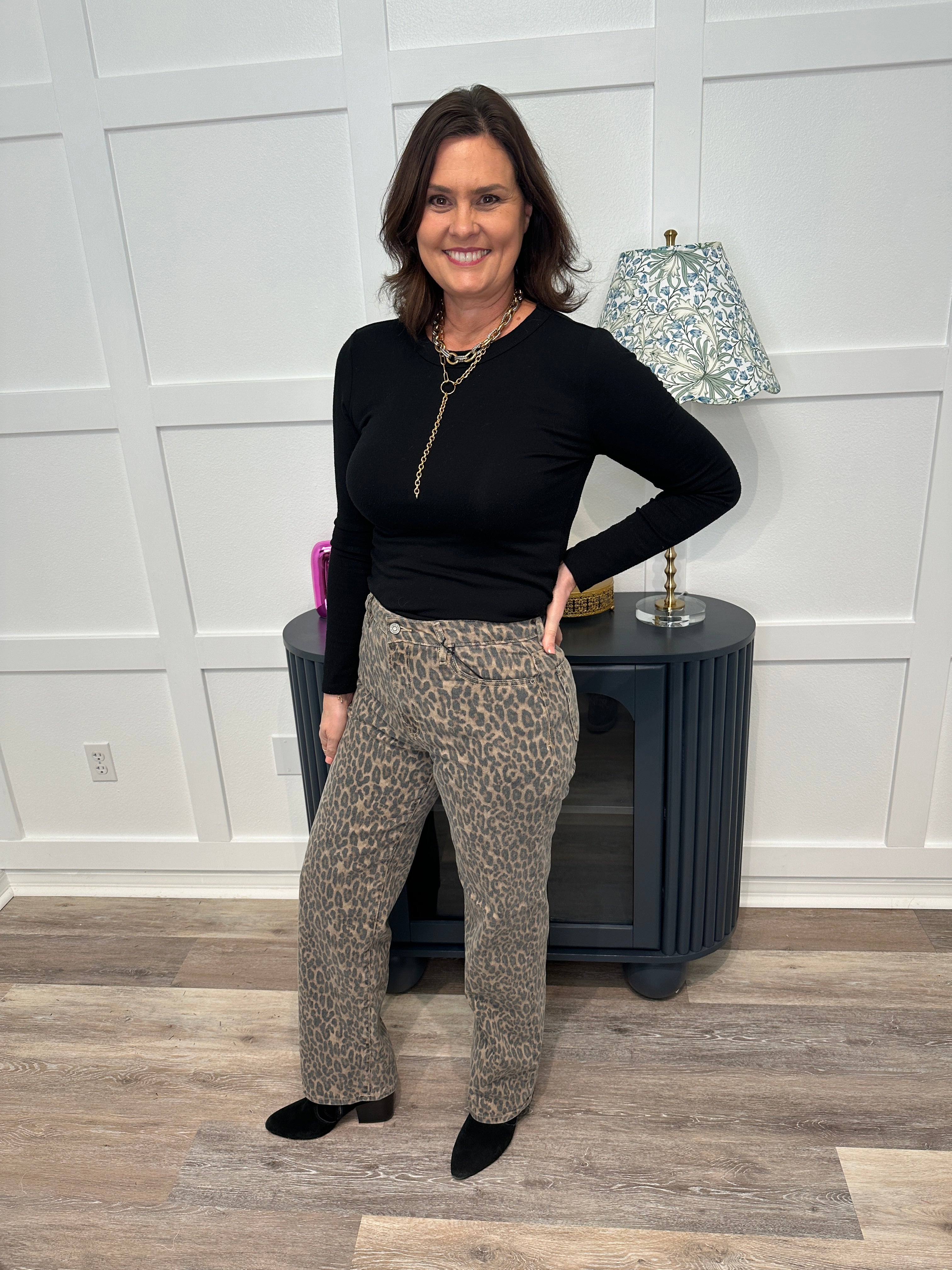 Hidden Cheetah High-Rise Straight Jeans