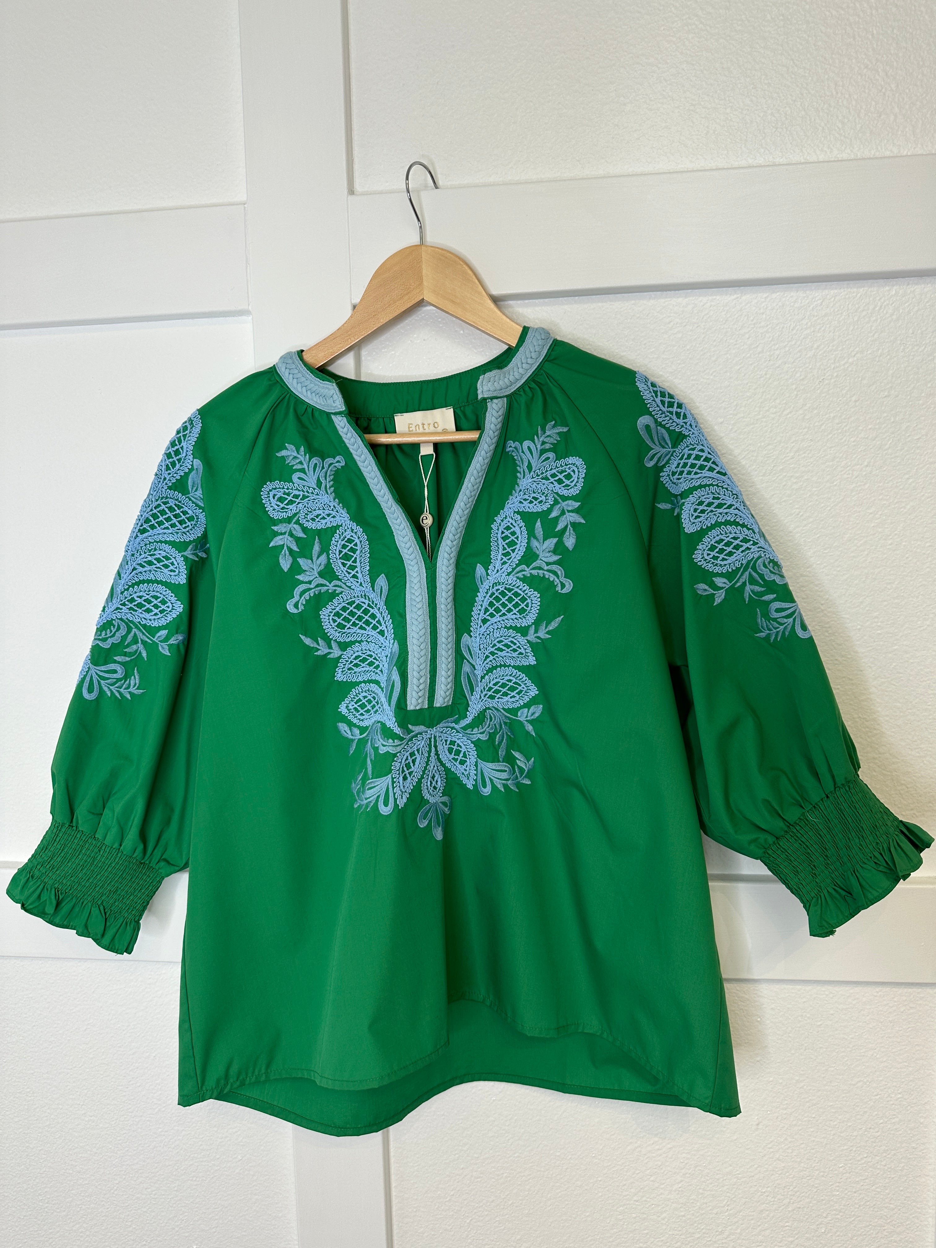 Green Embroidered Top