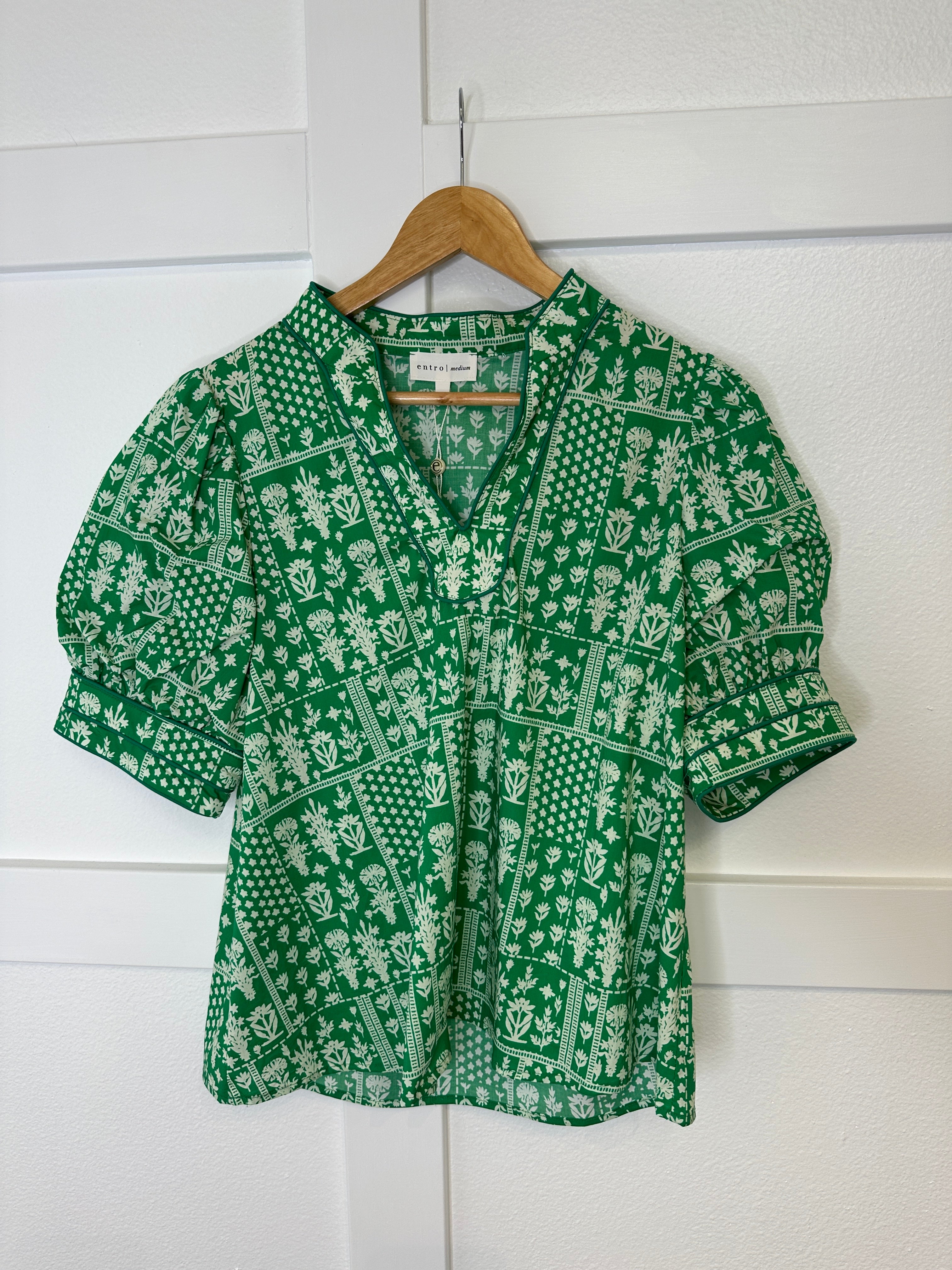 Contrast Green Floral Top