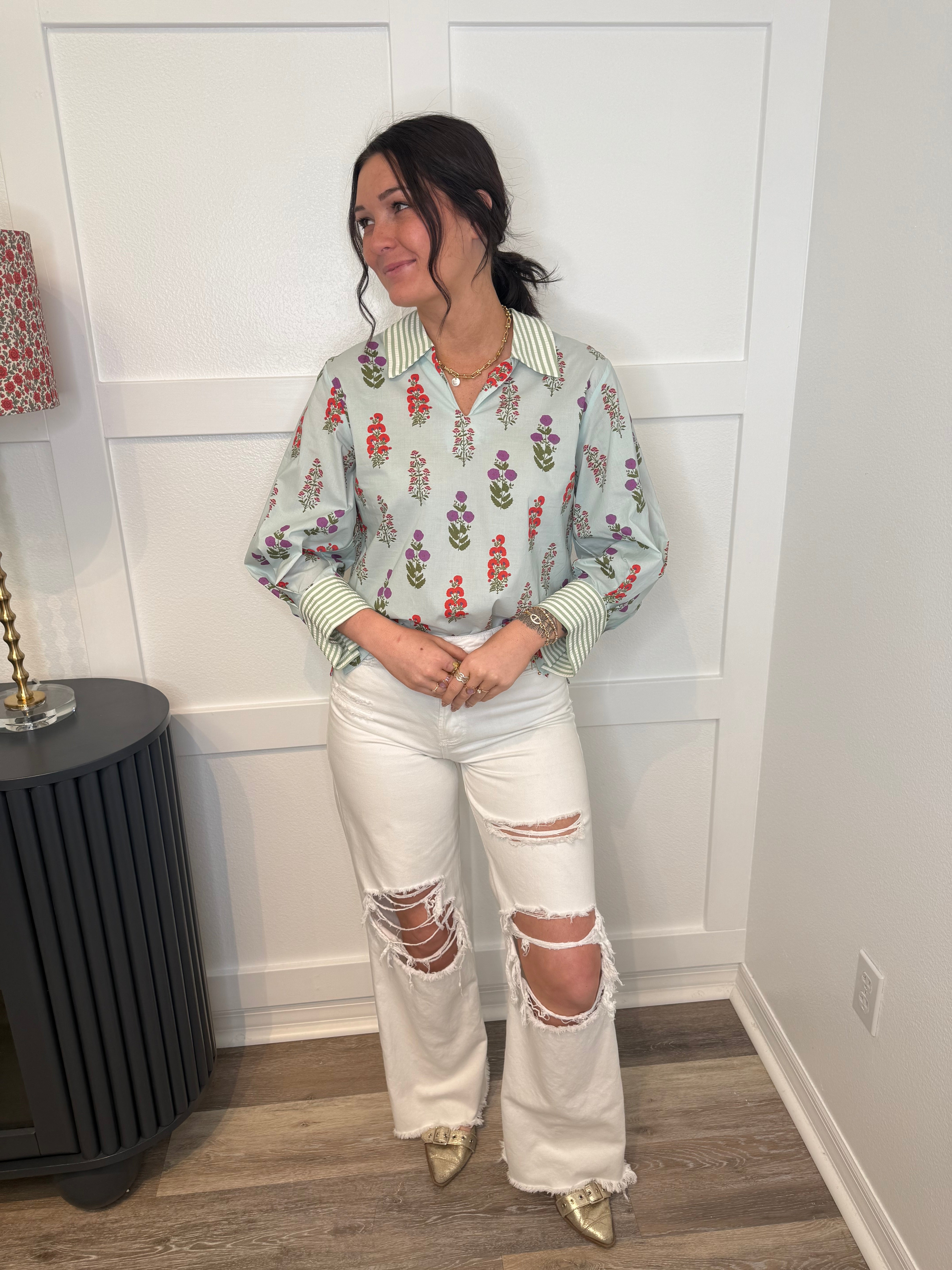 Mint Floral Top