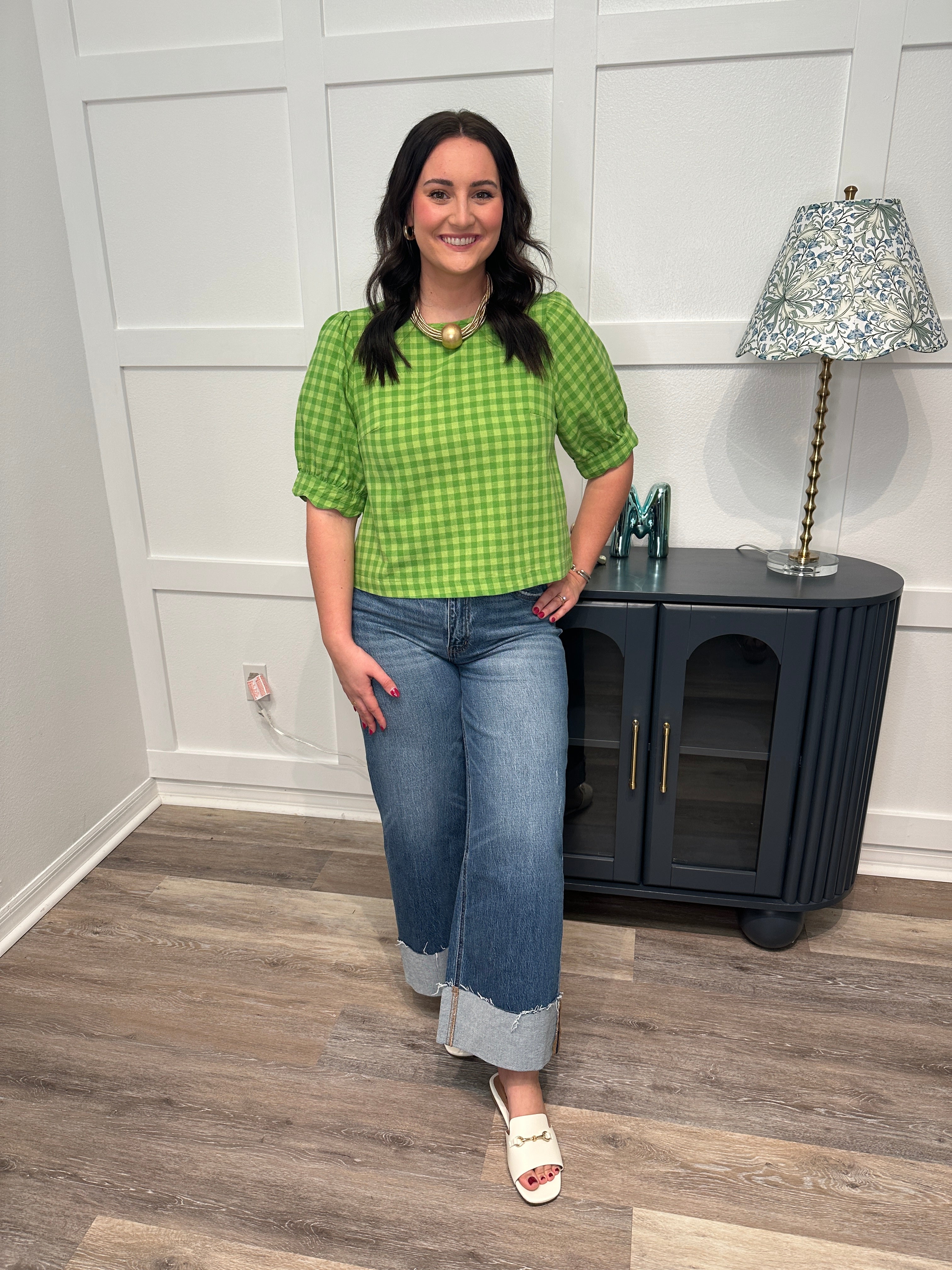 Matcha Two Tone Gingham Top
