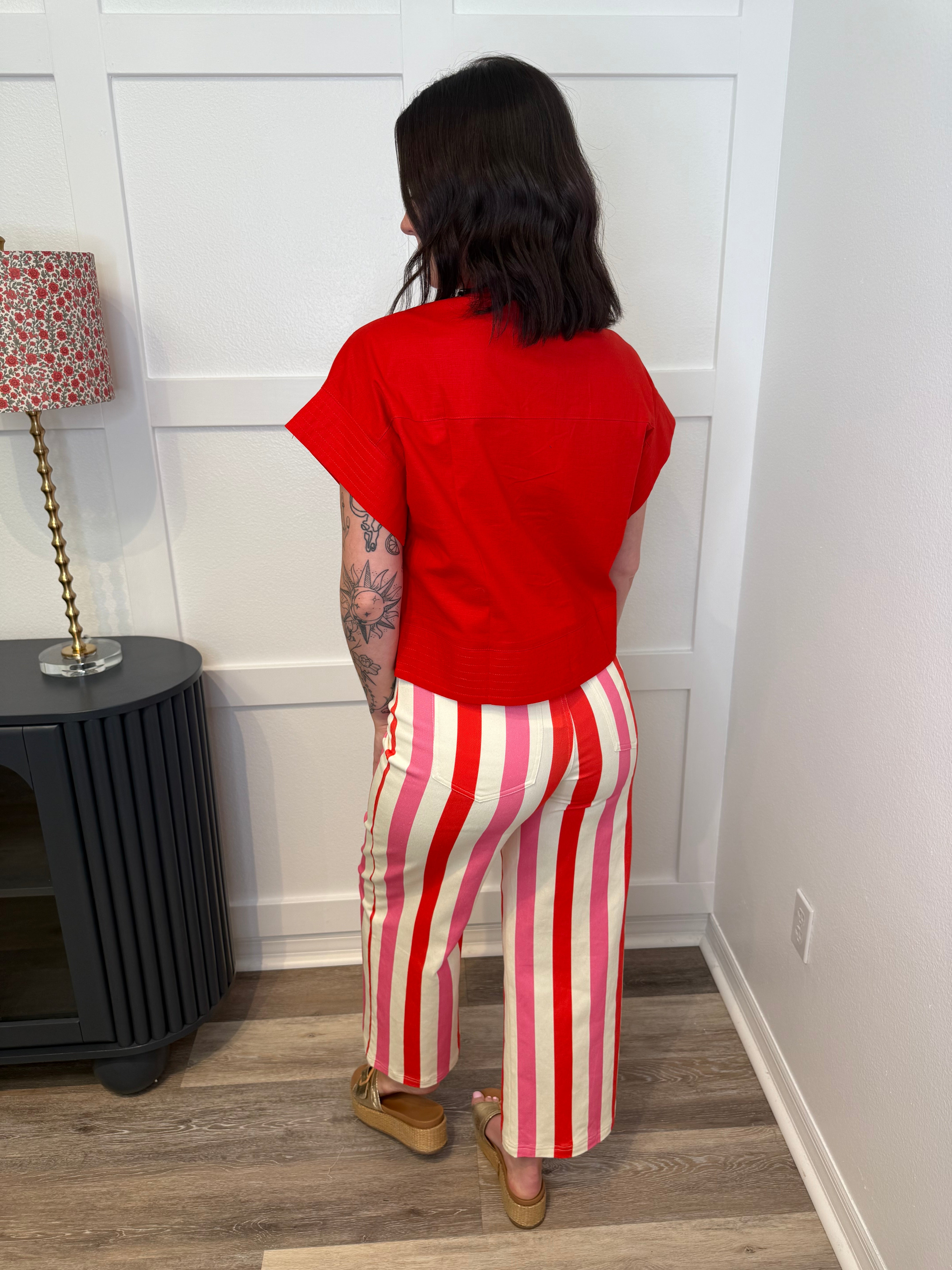 Red and Pink Cropped Jeans