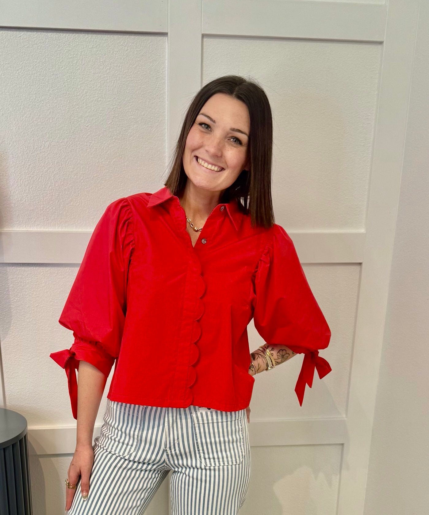 Scallop Red Blouse