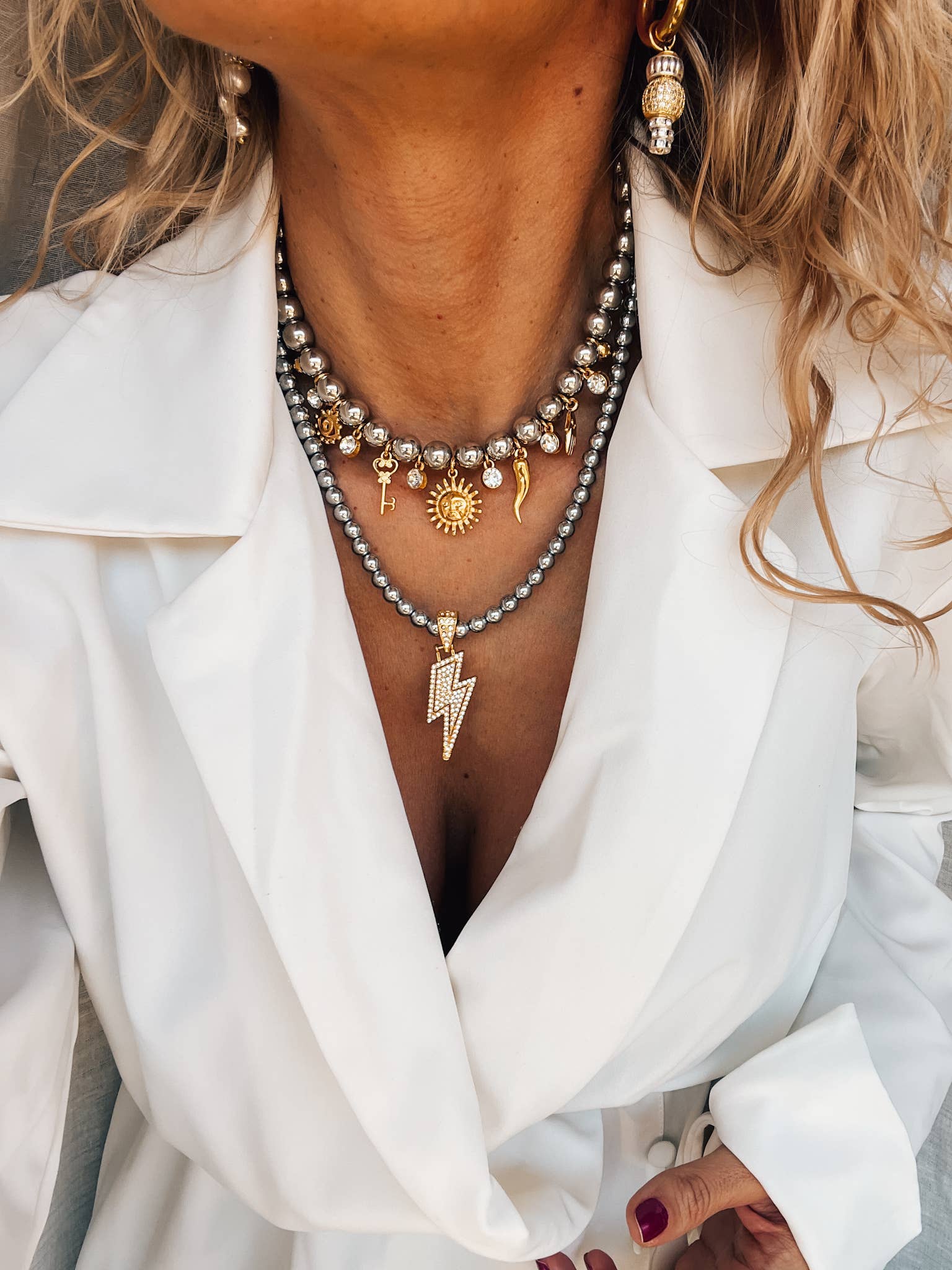 Silver and gold details charm necklaces