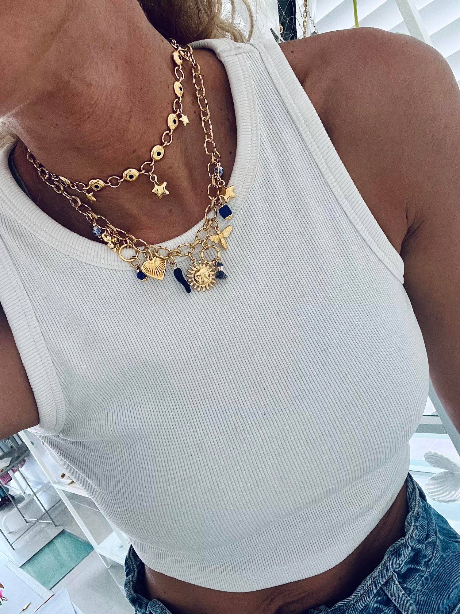 Gold chain necklaces with charms