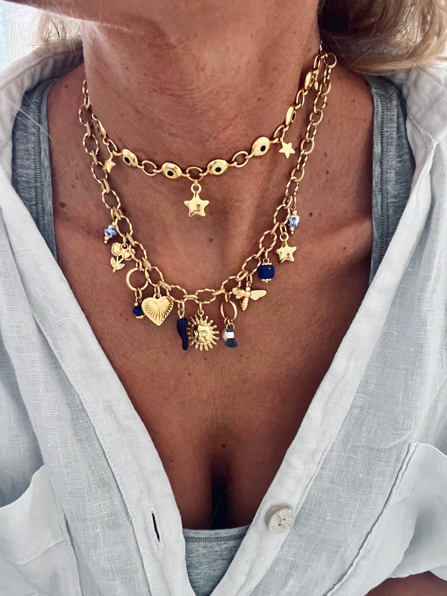 Gold chain necklaces with charms