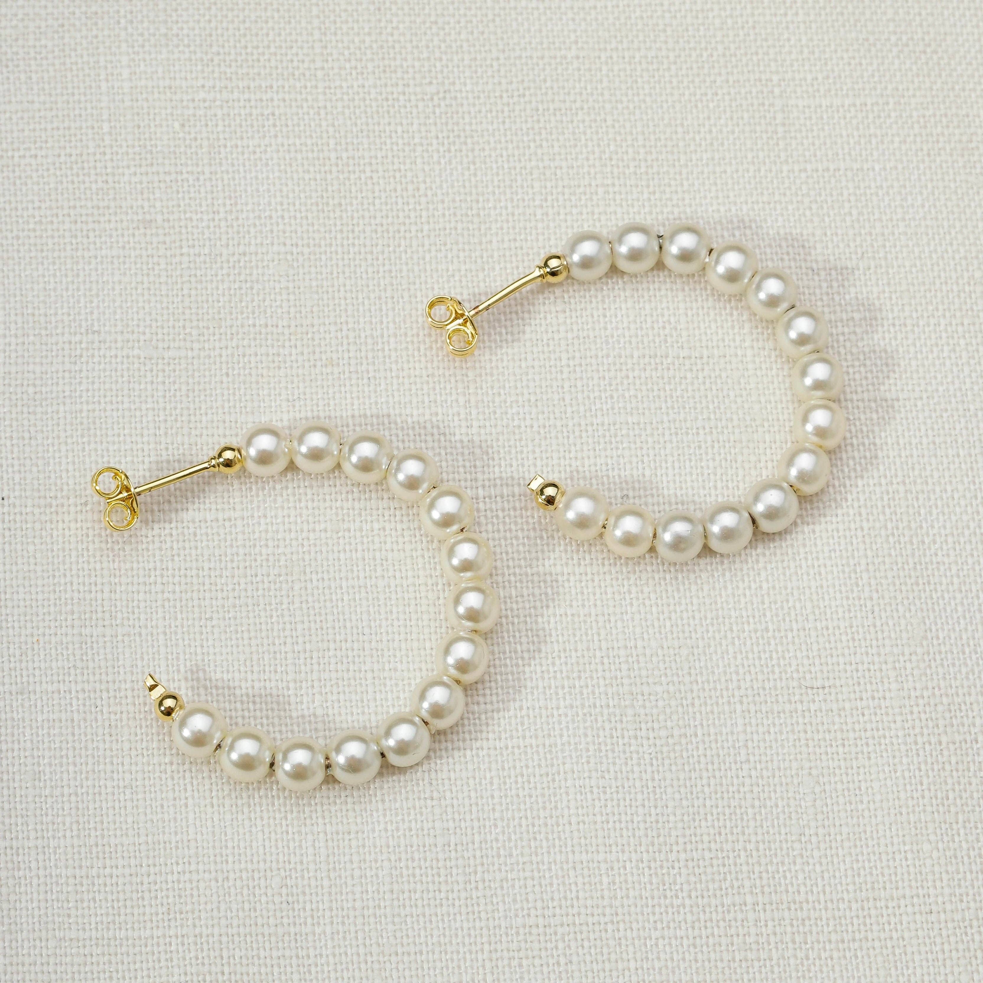 18k Gold Filled 35 mm Simulated Beaded Pearl C-Hoop