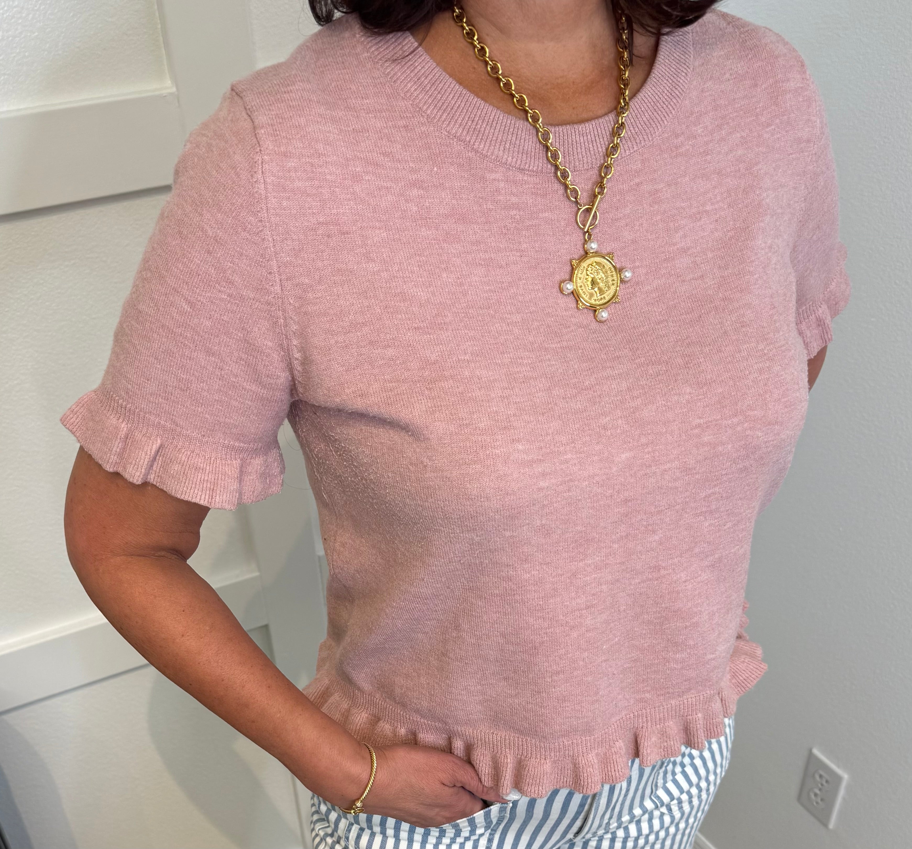 Soft Pink Short Sleeve Sweater