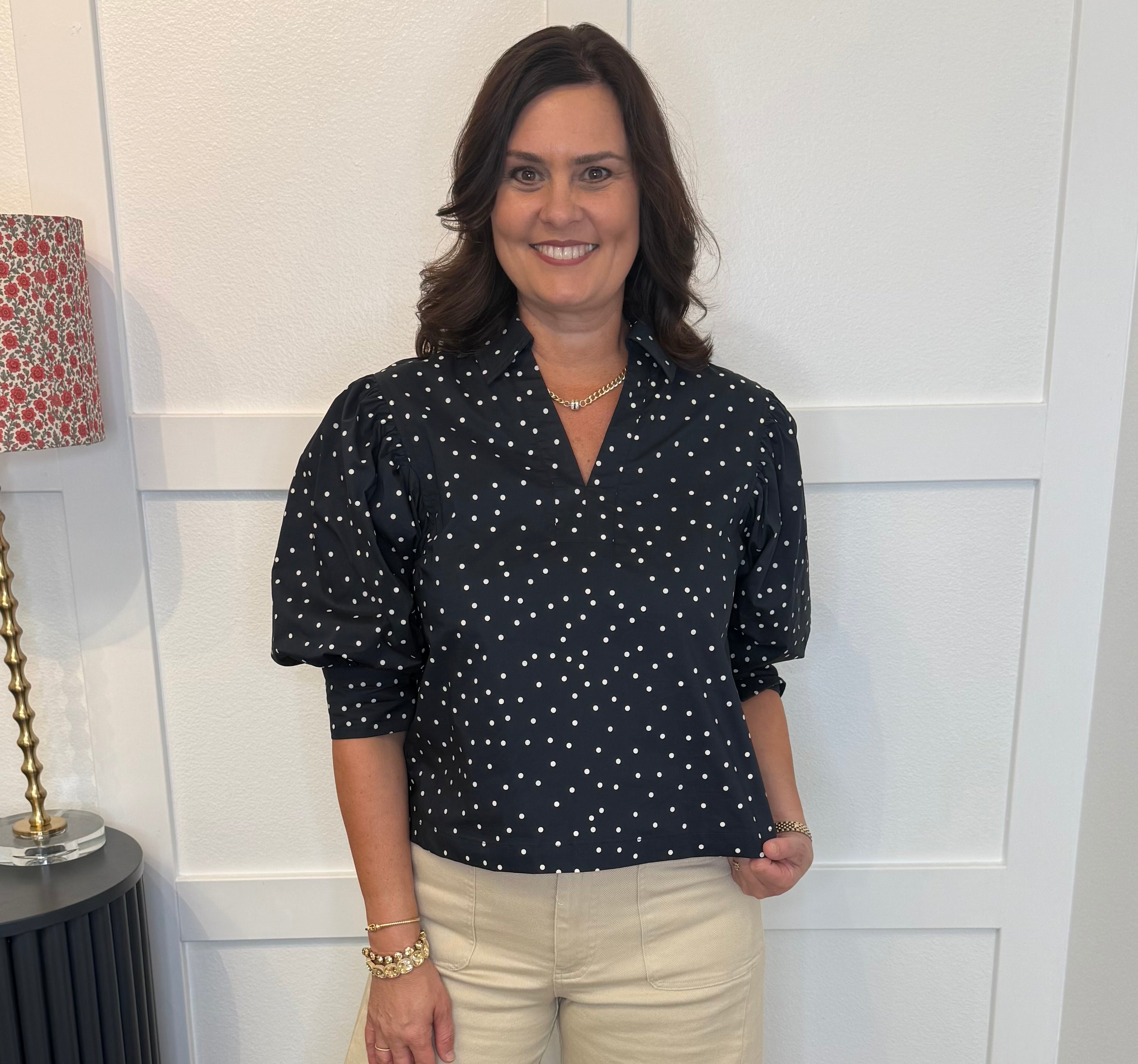 Navy Poka Dot Blouse