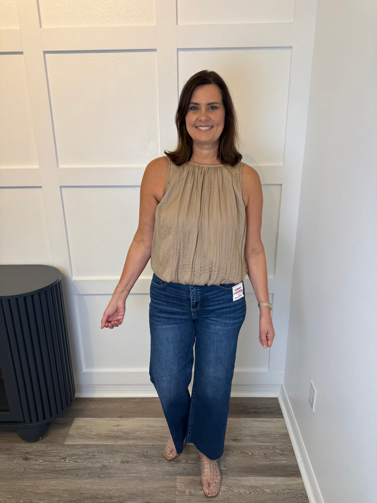 Cocoa Sleeveless Pleated top