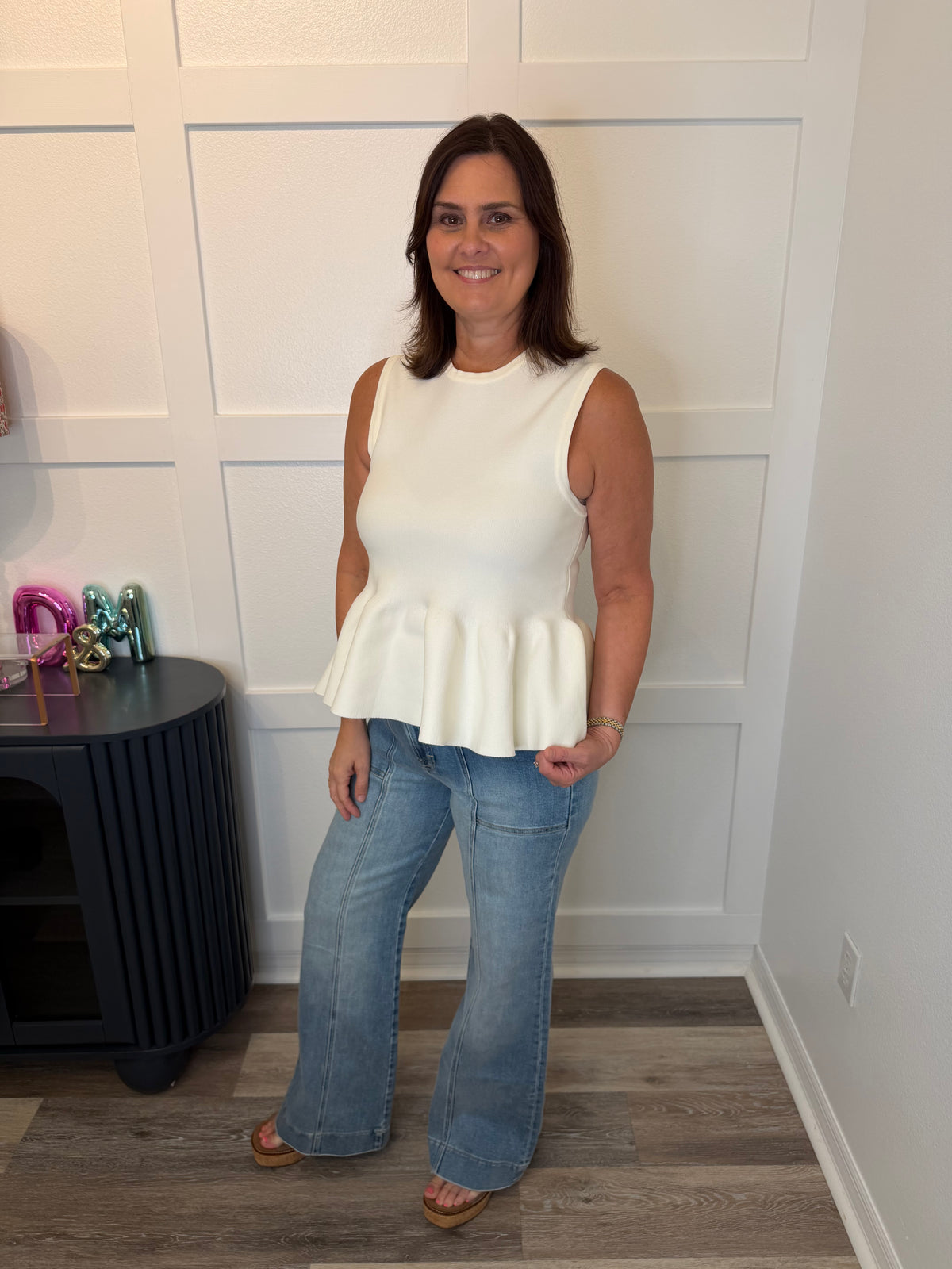 Cream Ruffle Top