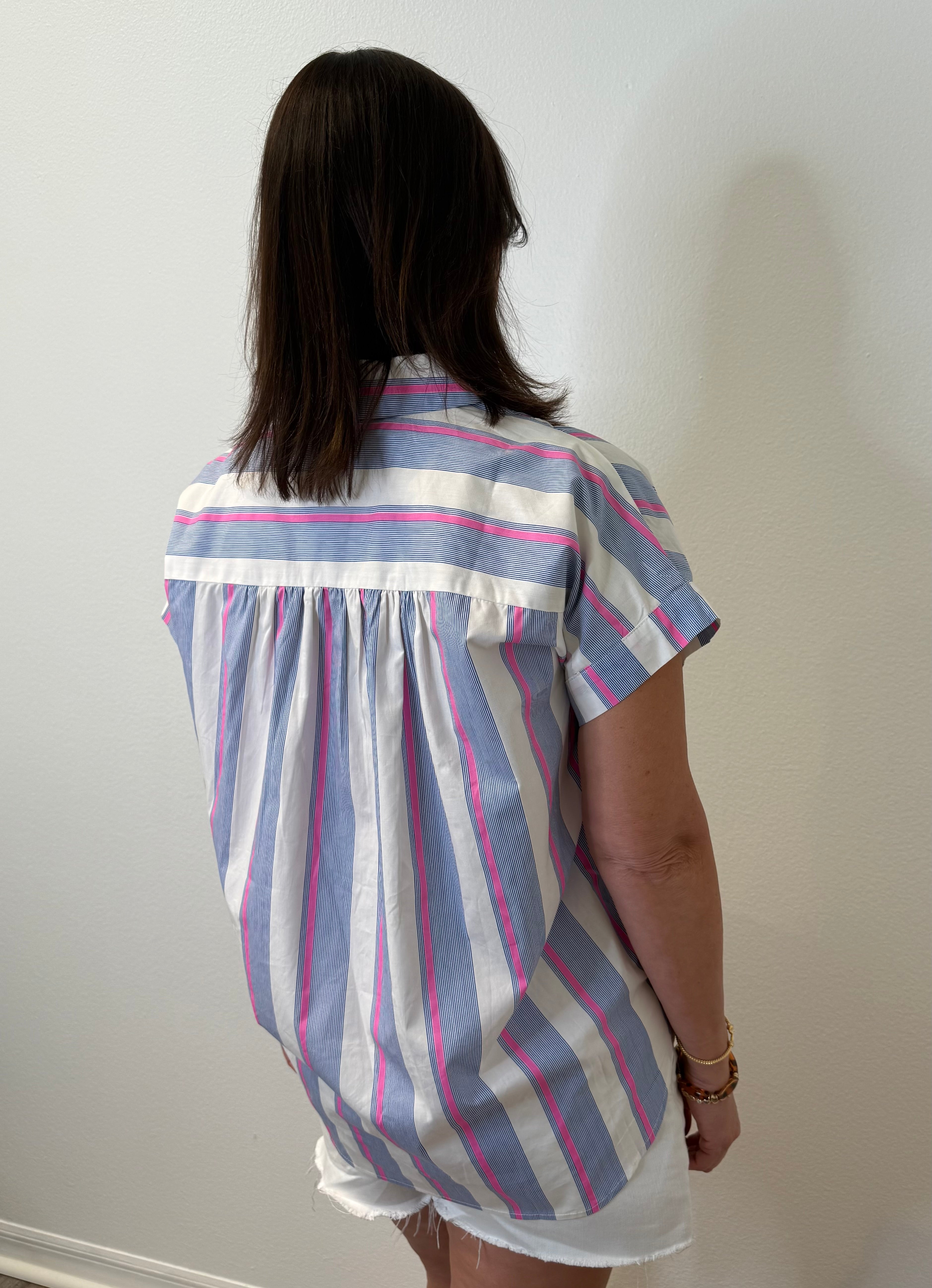 Blue and Pink Striped Top