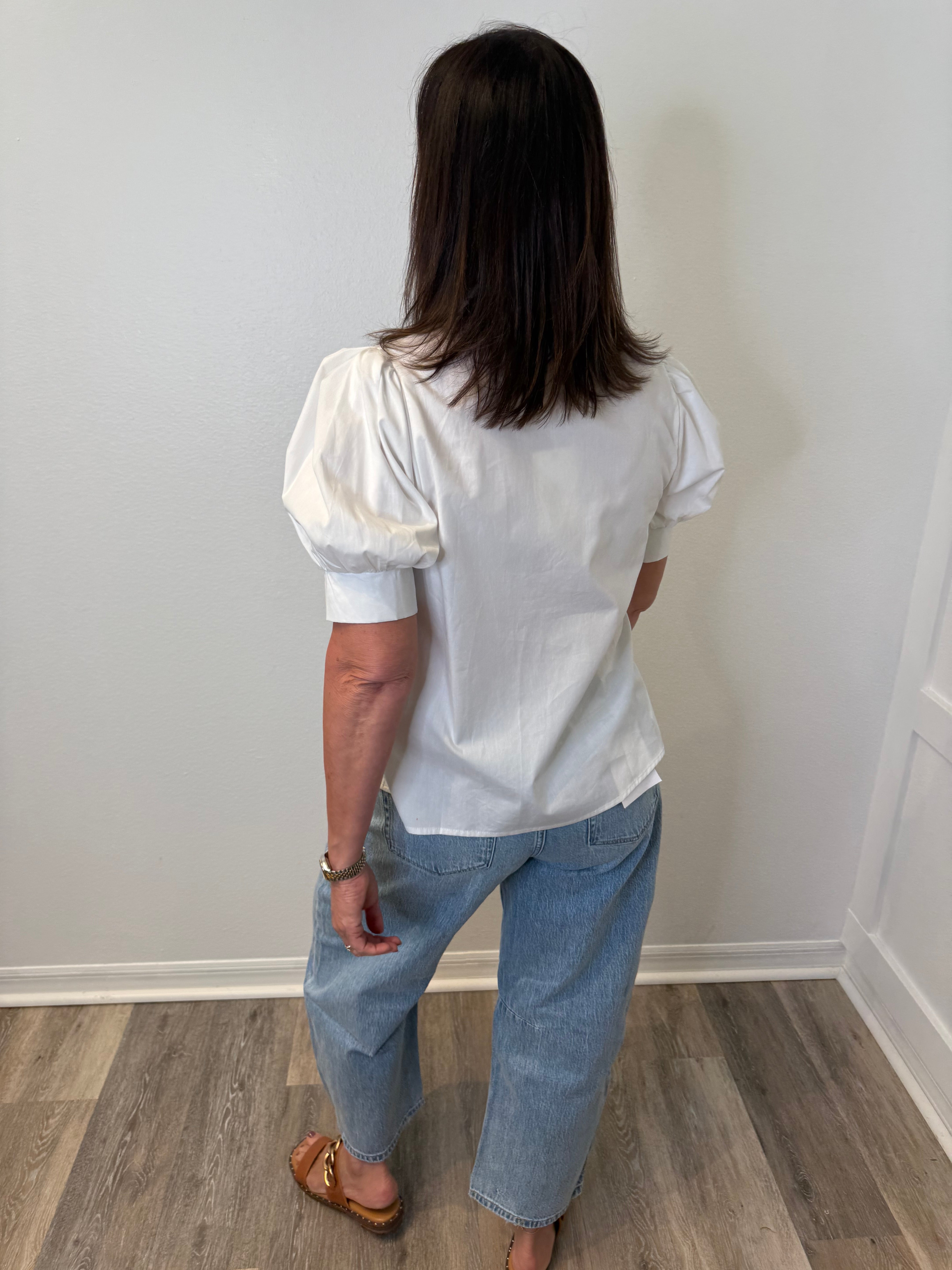 White/Blue Embroidered Blouse